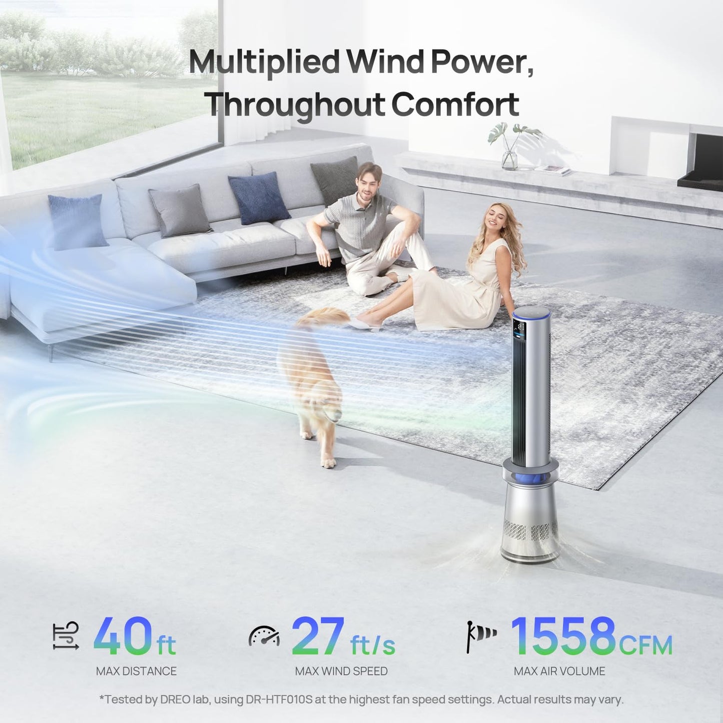 DREO MC710S Air Purifier Tower Fan, 45" 2-in-1 Smart Fan for Bedroom
