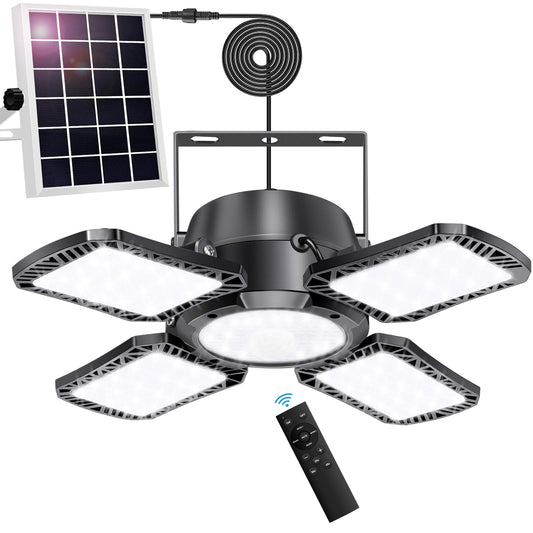 Auzev Solar Shed Light Indoor Outdoor Upgrade 176 LED 4 and 1 Heads Solar Powered Motion Sensor Pandent Daytime Work Lights with 4 Modes Remote