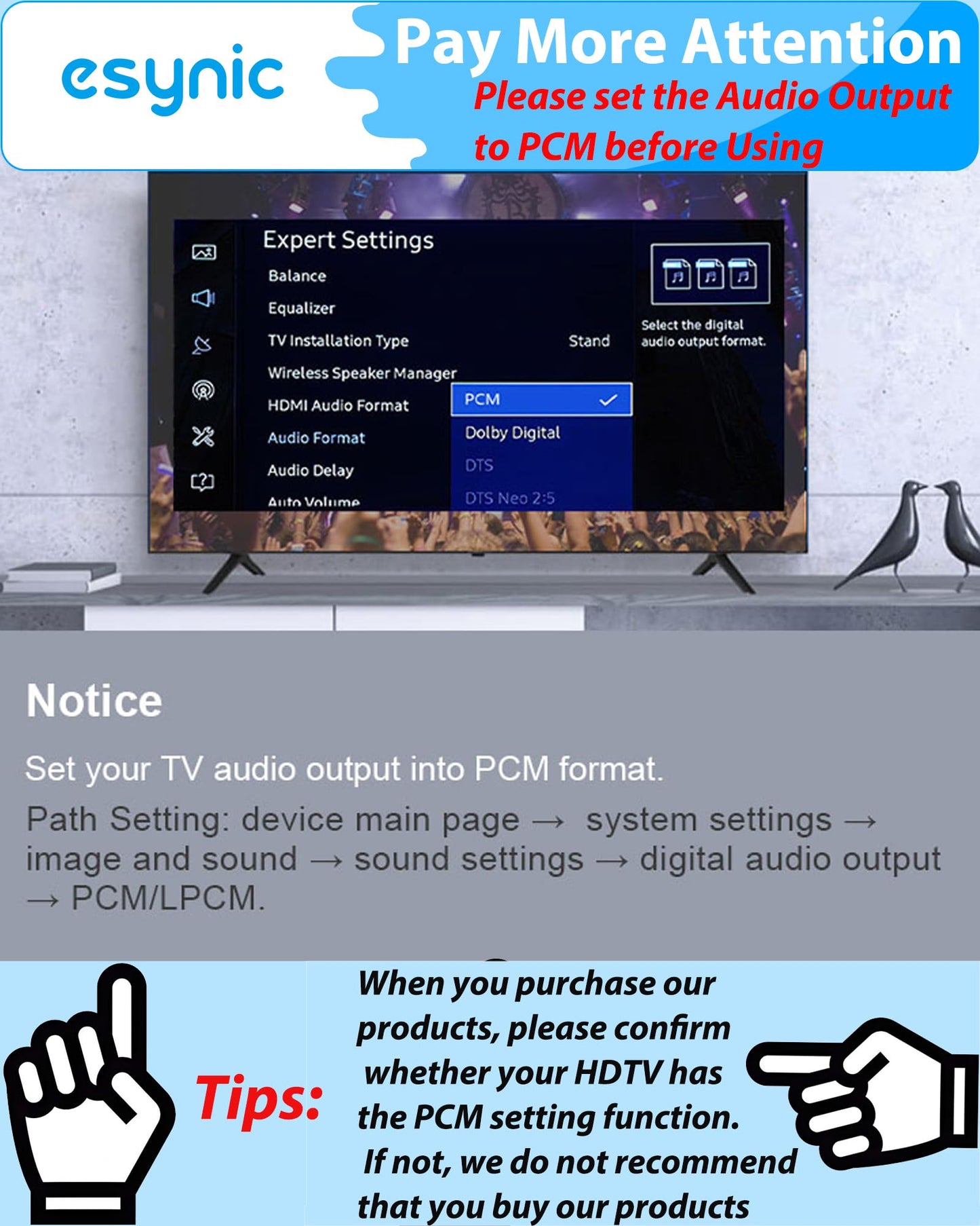 eSynic Professional Digital to Analog Audio Adapter-192KHZ DAC Converter-Aluminum Alloy Optical to RCA Adapter-Easy to Setup for HDTV/DVD/Gaming