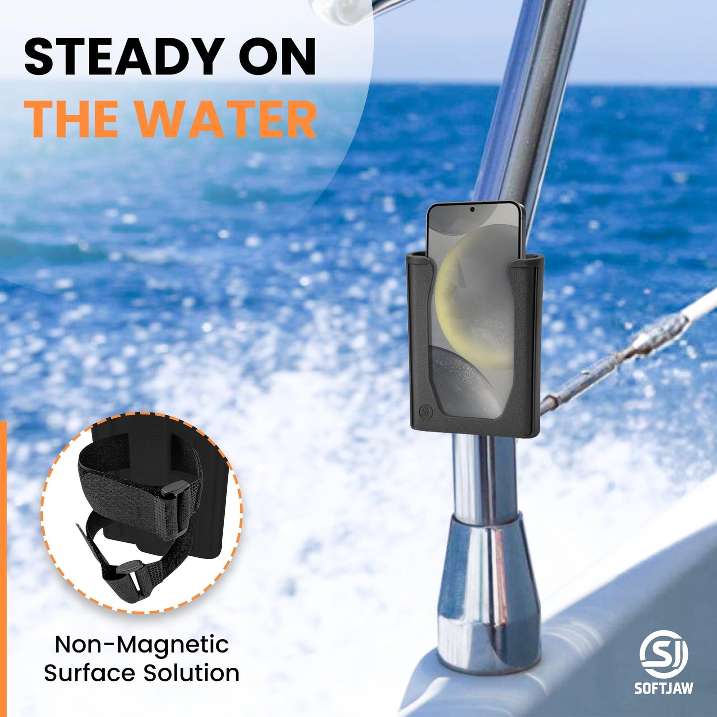 SoftJaw Magnetic Phone Holder | Ultra-Strong Magnetic Base + Durable Rubber Mount with Bonus Strap | Portable Mount for Tailgating, Camping, Boats