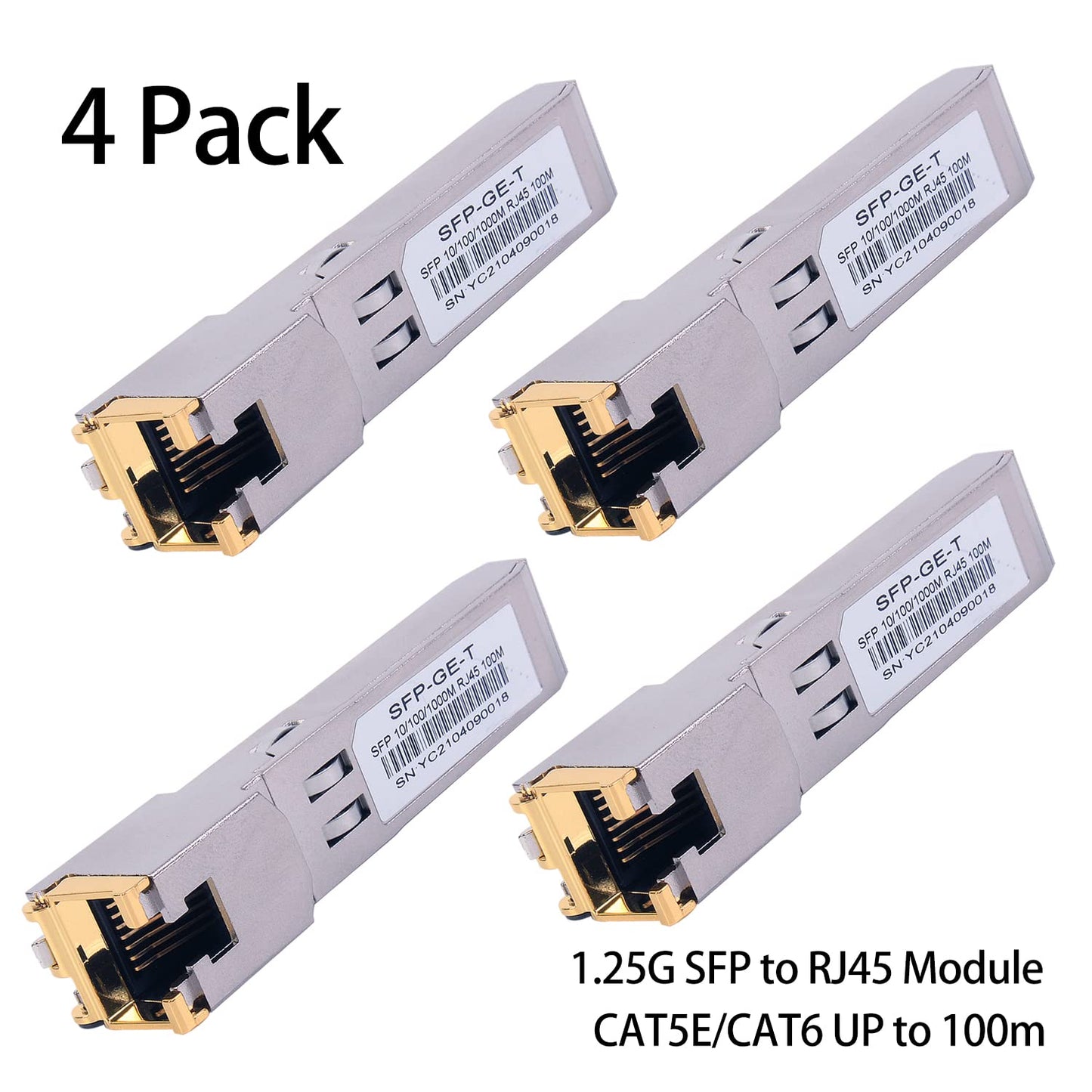 4PCS 1000BASE-T Gigabit SFP to RJ45 Copper Ethernet Modular Transceiver for Cisco,Meraki,Ubiquiti,D/TP Link,Supermicro,Netgear,Broadcom, 1.25G SFP-T