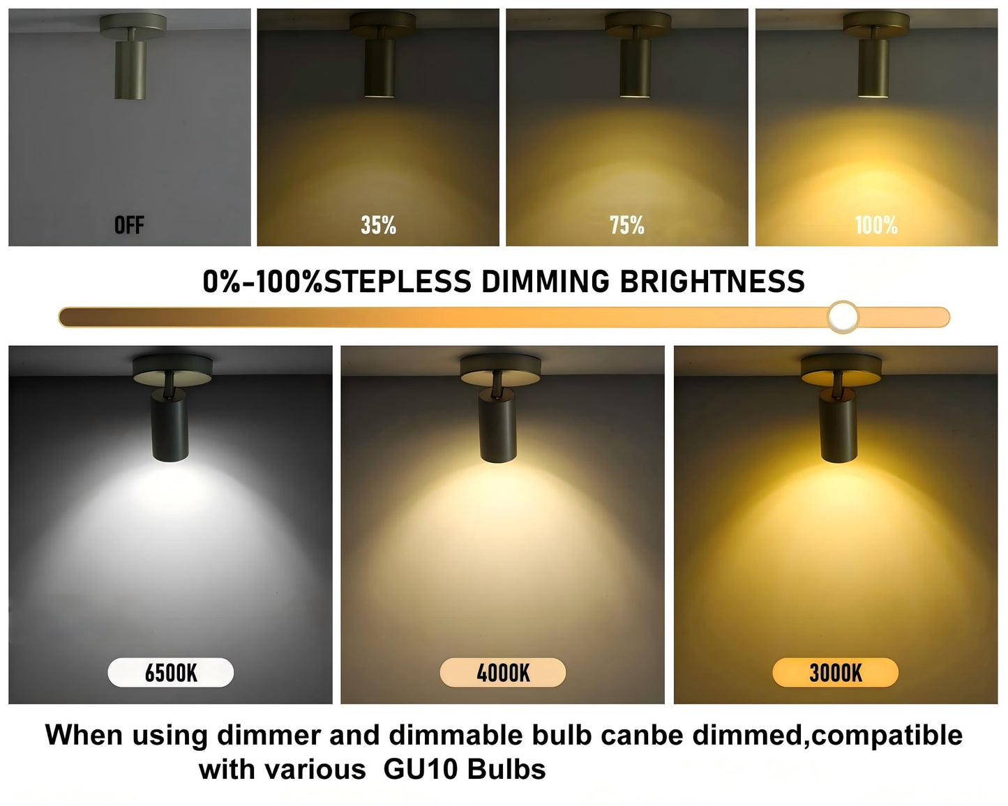 NatureLamp 2 Pack Gold Ceiling Spotlights Indoor Adjustable 1-Light Track Lighting with Flexibly Rotatable Spot Light Head for Bedroom, Kitchen, GU10