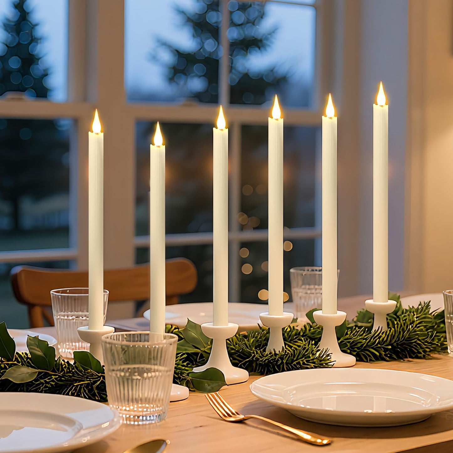 yunsheng 11 Inches Flameless Taper Candles Flickering with Remote & Timer, Set of 6 Battery Operated LED Window Candles, Ivory Plastic LED Candlestick