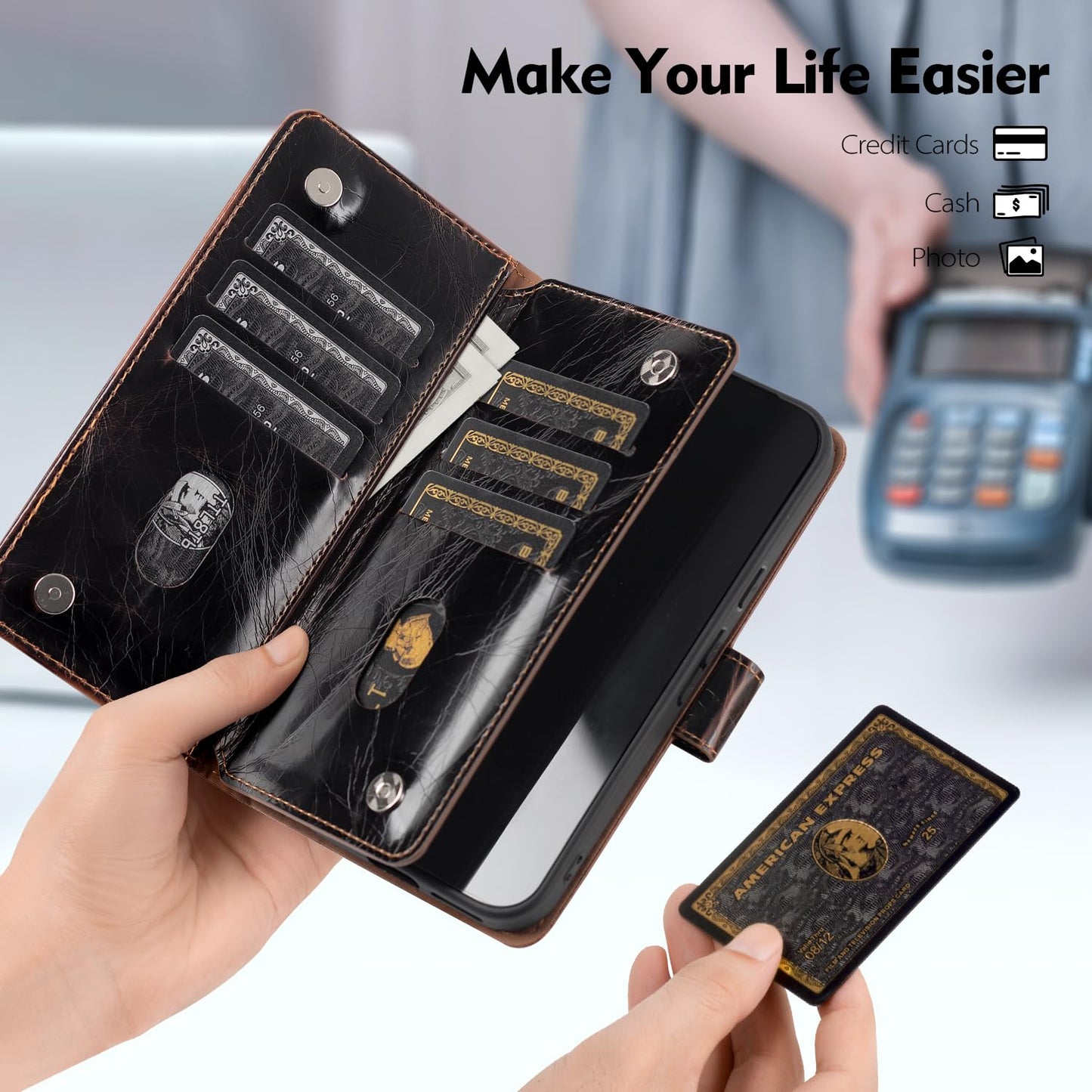 Shieldtop Compatible with iPhone 14 Wallet Case with Card Holder,Women Men RFID Blocking PU Leather Folio Flip TPU Protective Cover Credit Card