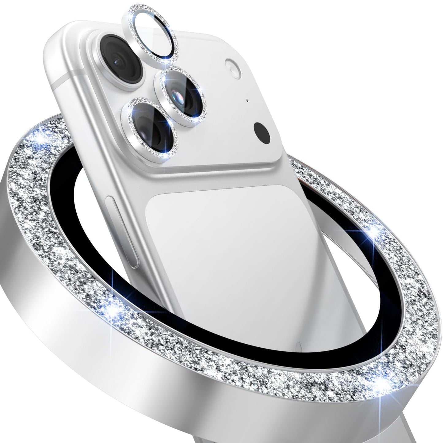 EZ-GLAZ Bling Camera Lens Protector for iPhone 17 Pro Max/ 17 Pro/ 16 Pro Max/ 16 Pro/ 15 Pro Max/ 15 Pro/ 14 Pro Max/ 14 Pro, Glitter Decoration