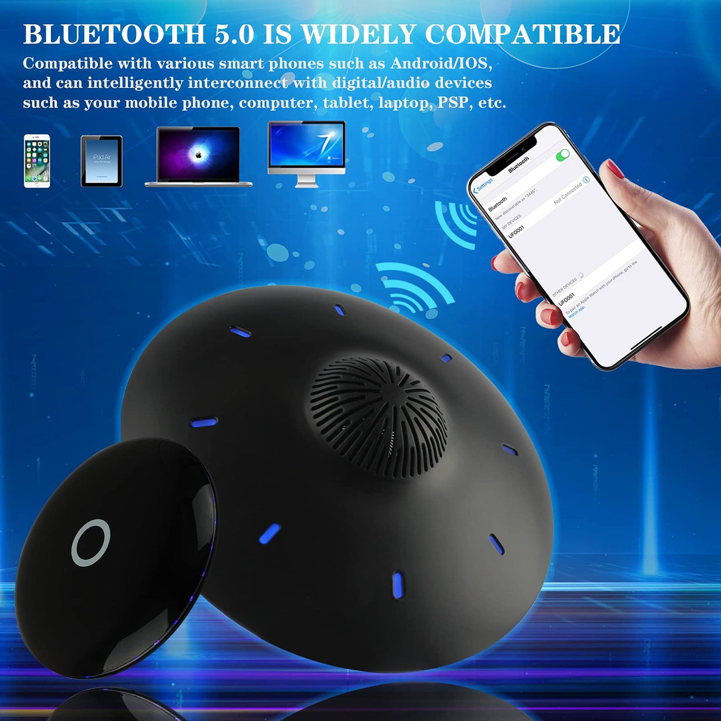 RUIXINDA Magnetic Levitating Bluetooth Speaker, Levitating UFO Speakers with LED Lights, 360 Degree Rotation,Wireless Floating Speakers for Home
