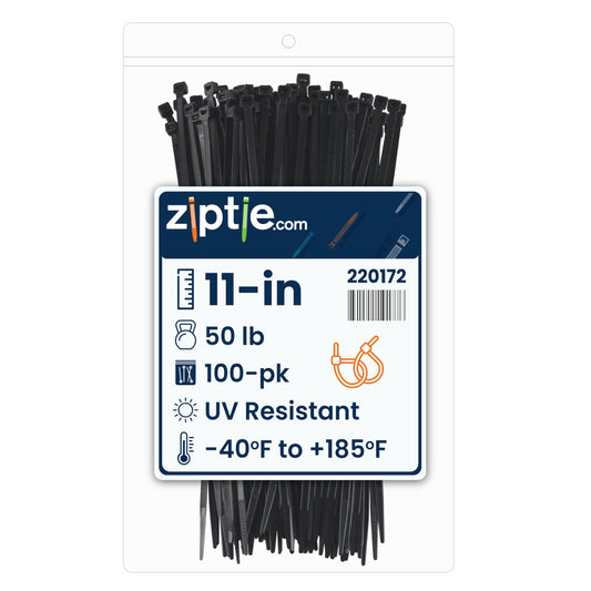ZipTie.com 11-Inch Black Nylon Multi-Purpose Zip Ties - 50-lb Tensile Strength Cord Management - UL 21S Listed Tie Wraps - UV Resistant, Indoor