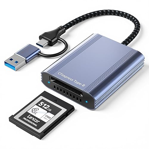 CFexpress Type B Card Reader with 10Gbps USB 3.2 Gen 2, USB-C & USB-A 2-in-1 Type B CFexpress Adapter, Compatible with Windows/Mac/Linux/Android