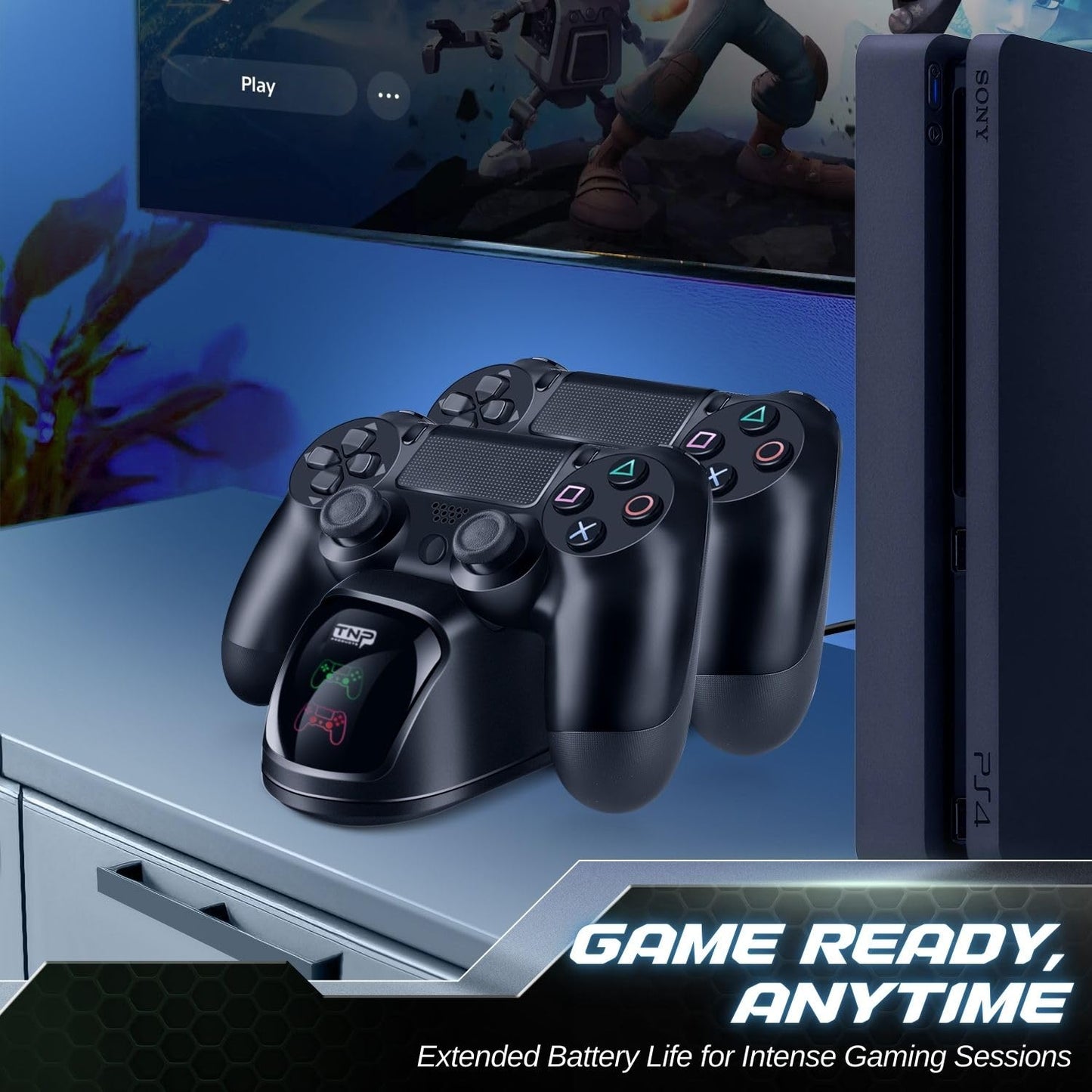 TNP PS4 Controller Charging Station Dock Stand PS-4 Dualshock Control Gamepad USB Port Dual Charger Cradle Base with Cable & LED Indicator for Sony