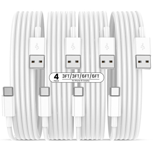 Bayznqiu Car CarPlay Cable for iPhone 15 16 17 Charger Cord, [4-Pack, 3FT&6FT] USB A to USB C Fast Charging Cords for iPhone 17 pro/17 pro max/17