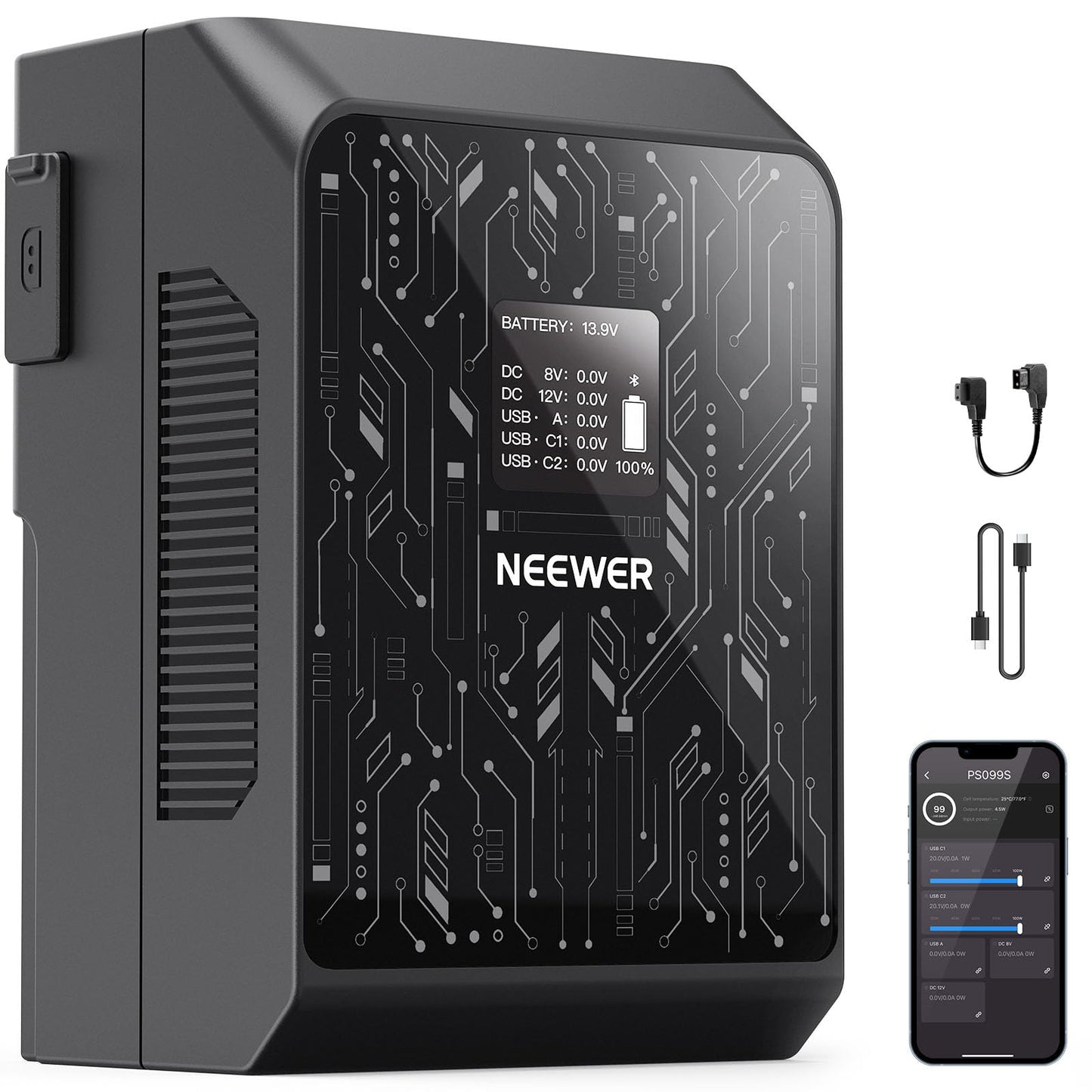 NEEWER Smart Mini V Mount Battery NEEWER APP Control, 6800mAh 99Wh 14.5V with 100W PD Fast Charging, OLED, Dual USB C/D Tap/BP/USB A/Dual DC Ports