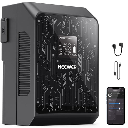 NEEWER Smart Mini V Mount Battery NEEWER APP Control, 6800mAh 99Wh 14.5V with 100W PD Fast Charging, OLED, Dual USB C/D Tap/BP/USB A/Dual DC Ports