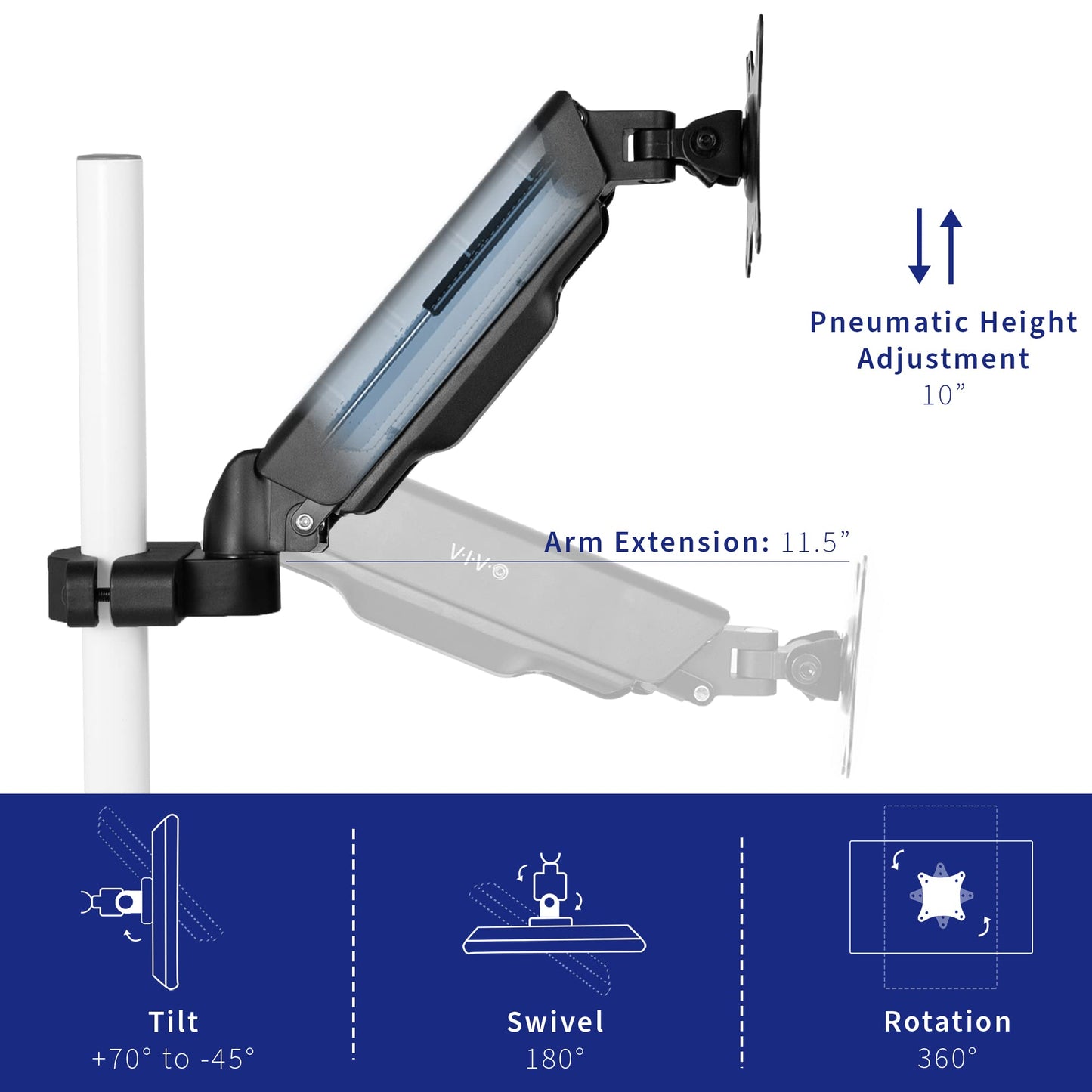 VIVO Universal Full Motion Pneumatic Pole Mount Arm for 17 to 32 inch Monitor Screen, 75mm and 100mm VESA Plate, Black, MOUNT-POLE05A