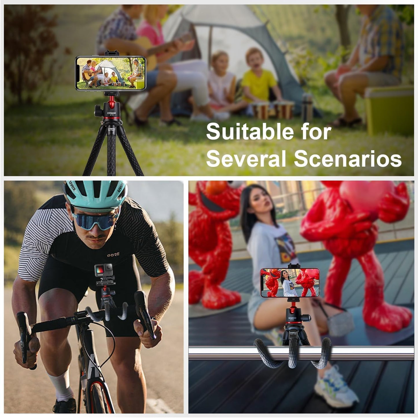 COMAN Phone Tripod,Flexible Mini Phone Tripod, Waterproof Tripod Stand for Camera GoPro, Hidden Cell Phone Tripod Mount with Cold Shoe, Portable
