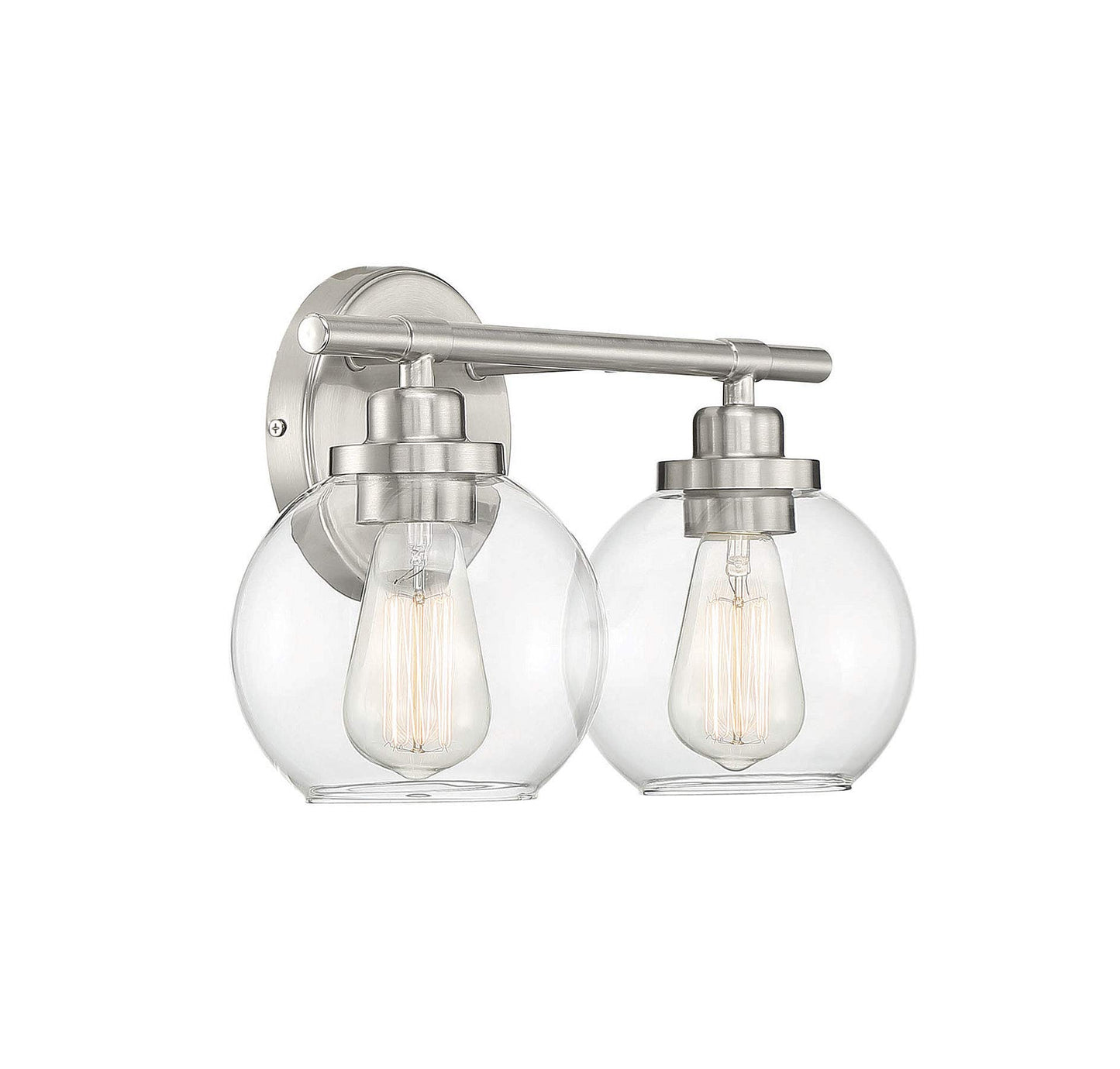 Savoy House 8-4050-2-SN Carson Mid-Century Modern Clear Glass Bathroom Vanity, 2-Light 120 Total Watts, 9" H x 14" W, Satin Nickel