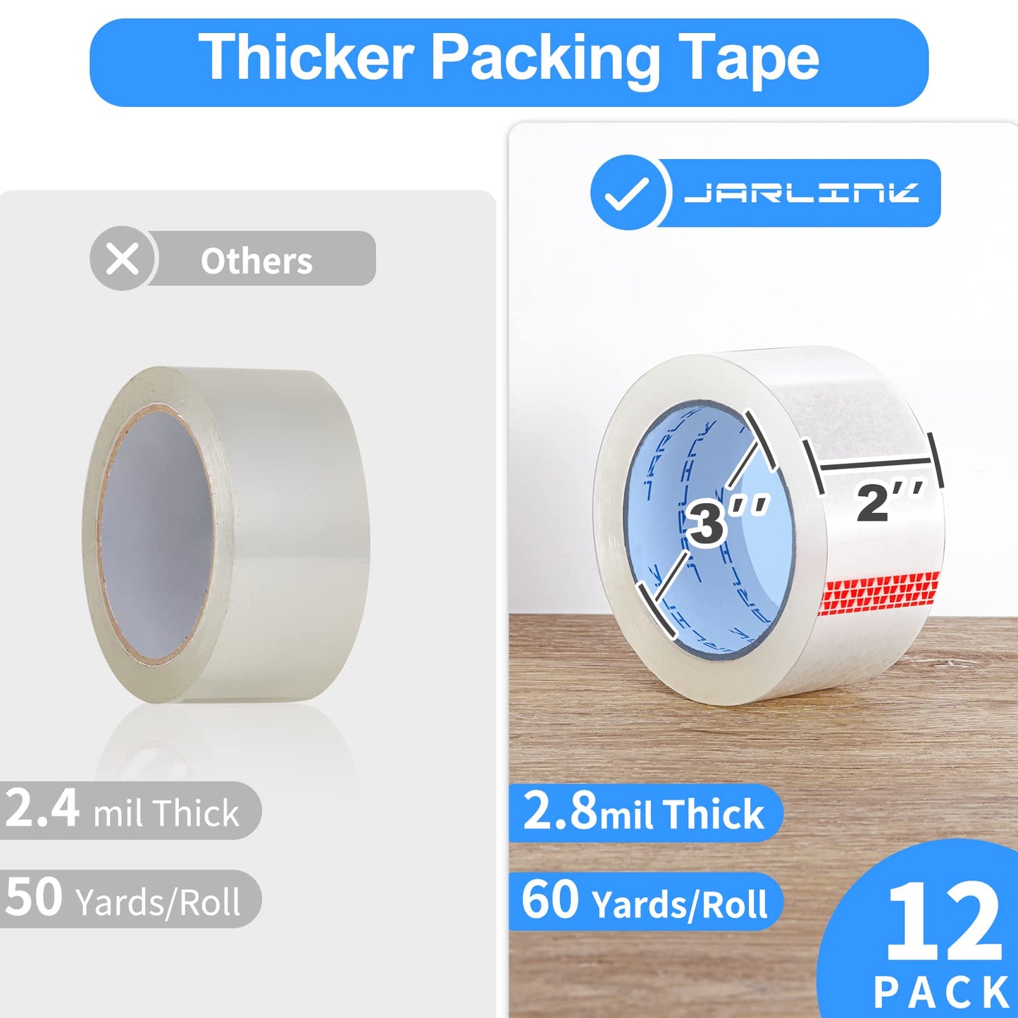 JARLINK 12 Rolls Clear Packing Tape, Heavy Duty Packaging Tape