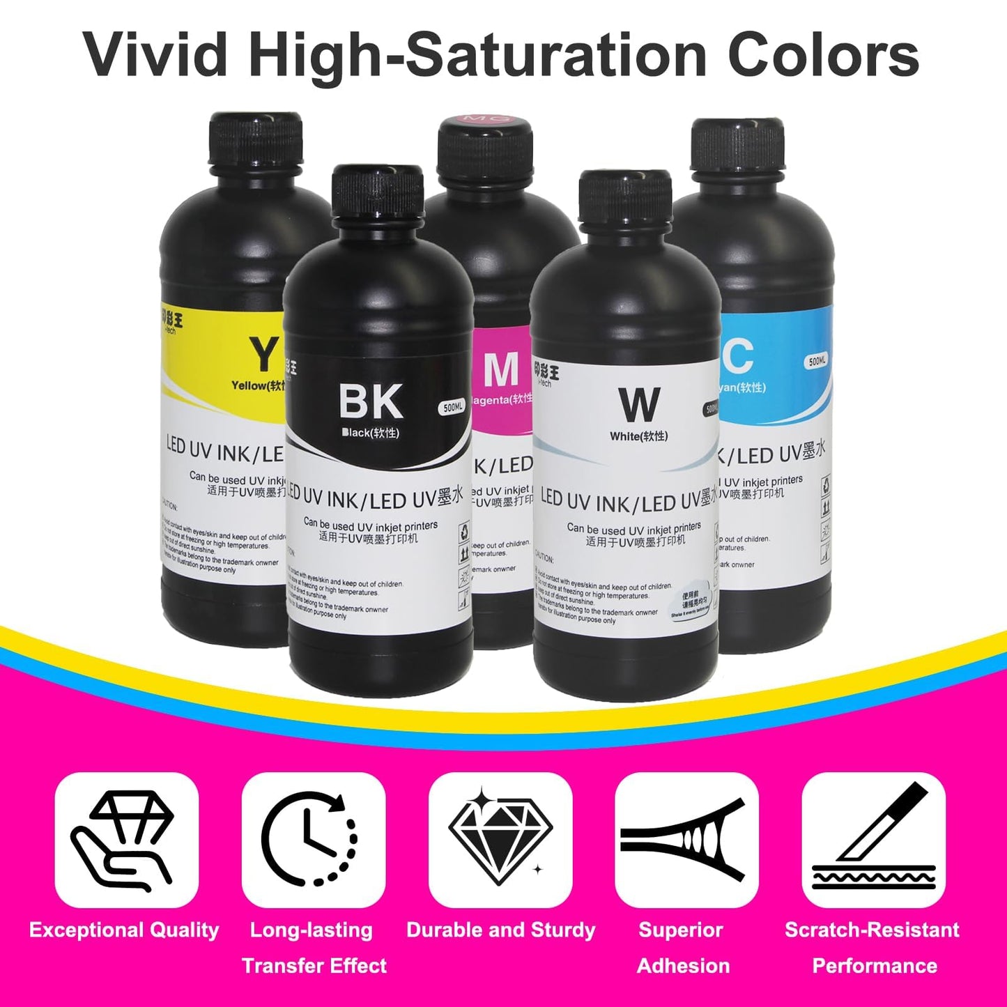 Ovsuqu UV Ink UV Printer LED Ink LED UV Ink for DX4 DX5 DX6 DX7 DX10 TX800 XP600 Printhead for Ep 1390 L800 L1800 L805 R1800 R1900 UV Modified Printer