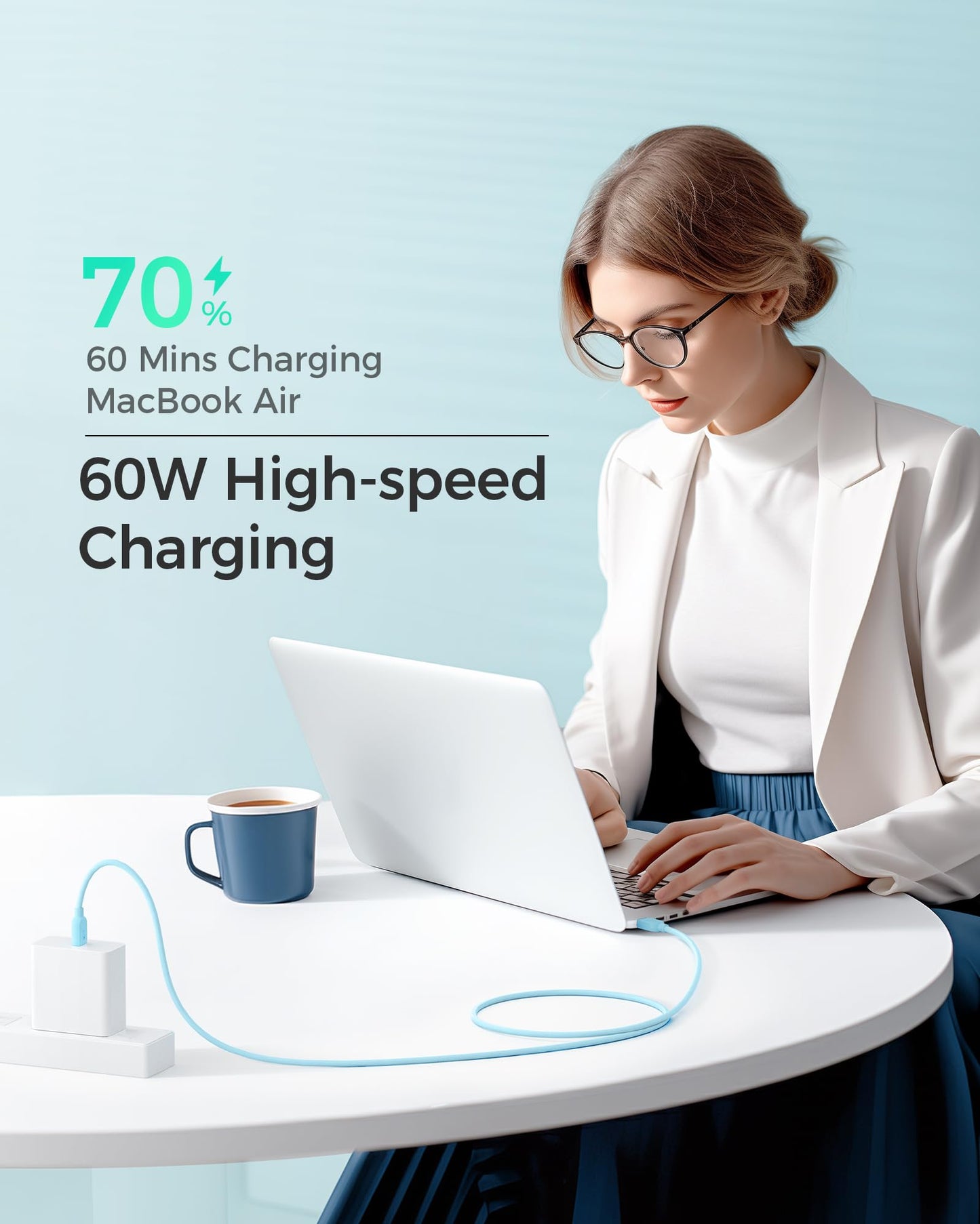 Cable Matters 3-Pack USB C Charging Cable 3ft in Orange Blue Purple, Up to [60W Charging, 480Mbps] Apple CarPlay, Android Auto, USB C Cable for iPhone