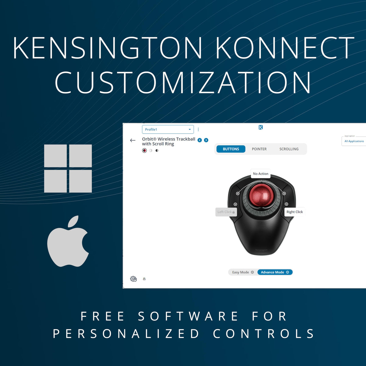 Kensington Orbit Wireless Trackball with Scroll Ring - Black-Red (K70990WW),