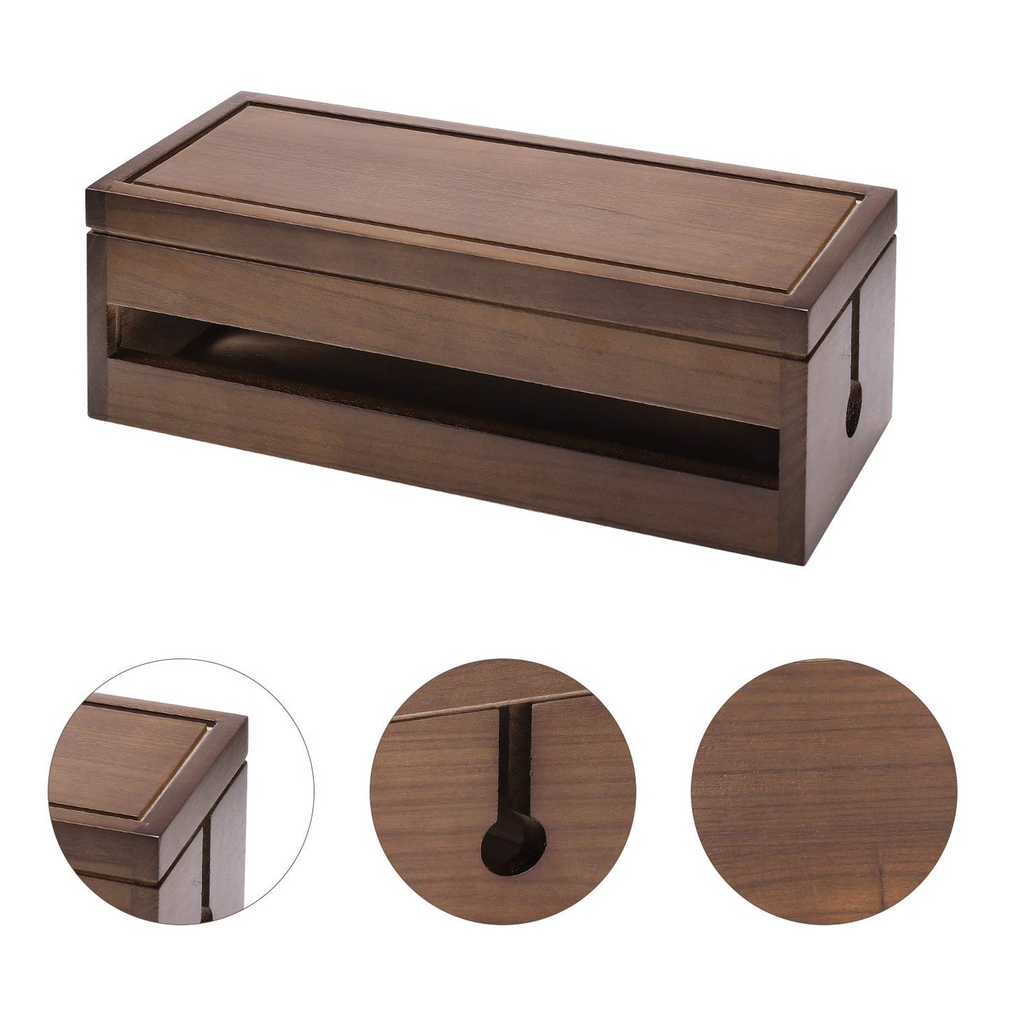 Changsuo Cable Management Box Wooden Cord Organizer Box for Extension Cord Power Stripe Surge Protector Wire Management Concealer Cover Hider for