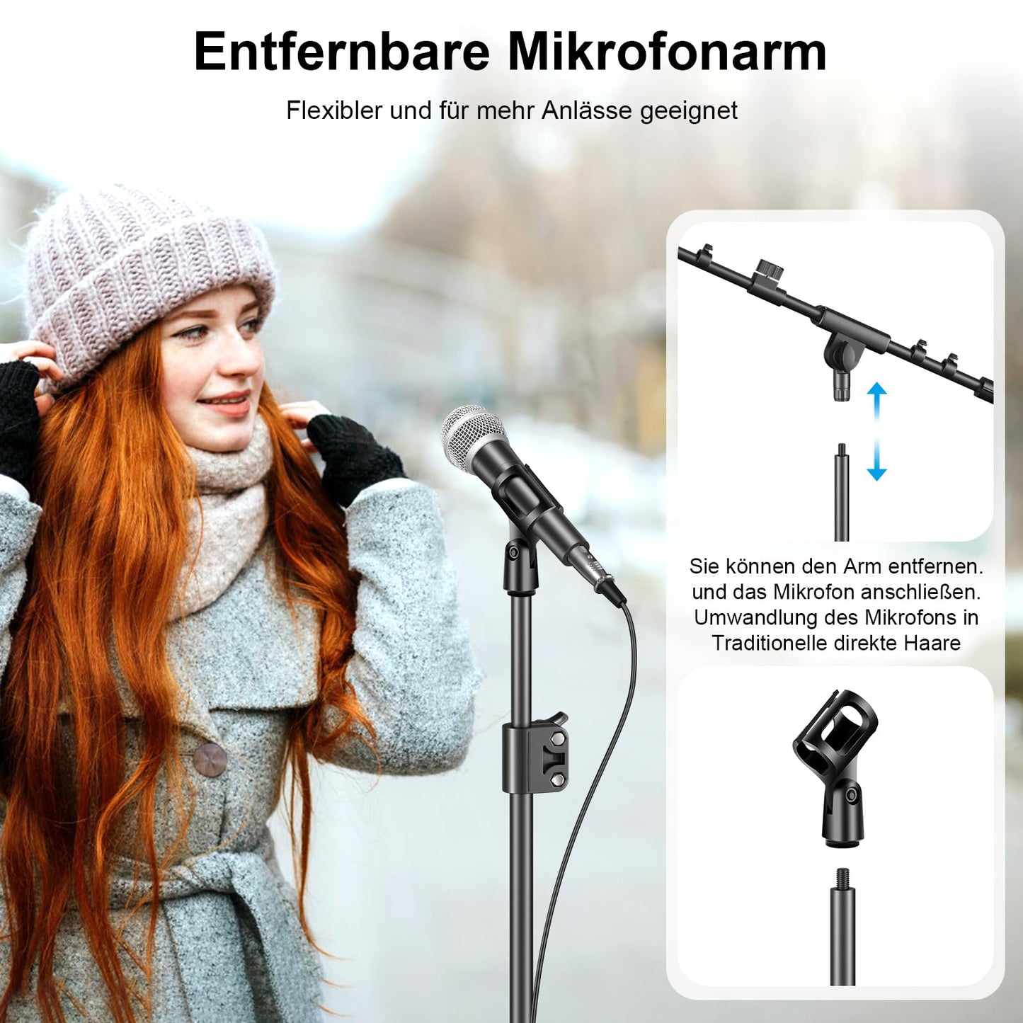 Microphone Stand, Tripod Boom Arm Floor Mic Stand Height Adjustable Heavy Duty for Singing Podcast for Blue Yeti Shure SM58 SM48 Samson Q2U