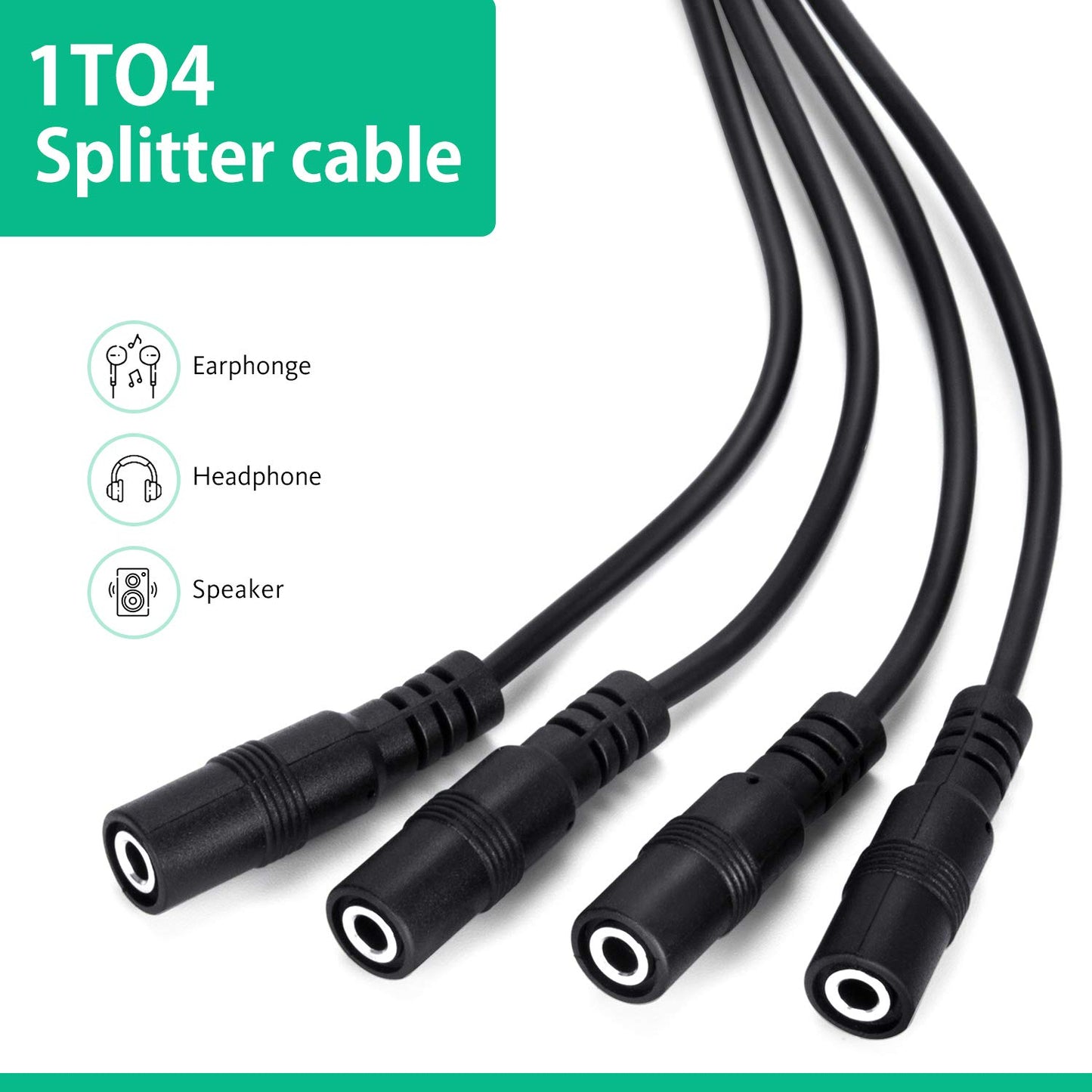 3.5mm Headphone Splitter Cable,ONXE 1/8 Inch AUX Stereo Jack Audio Splitter 1 Male to 2 3 4 Female Adapter Cable for Mp3 Player Mobile Phone Laptop