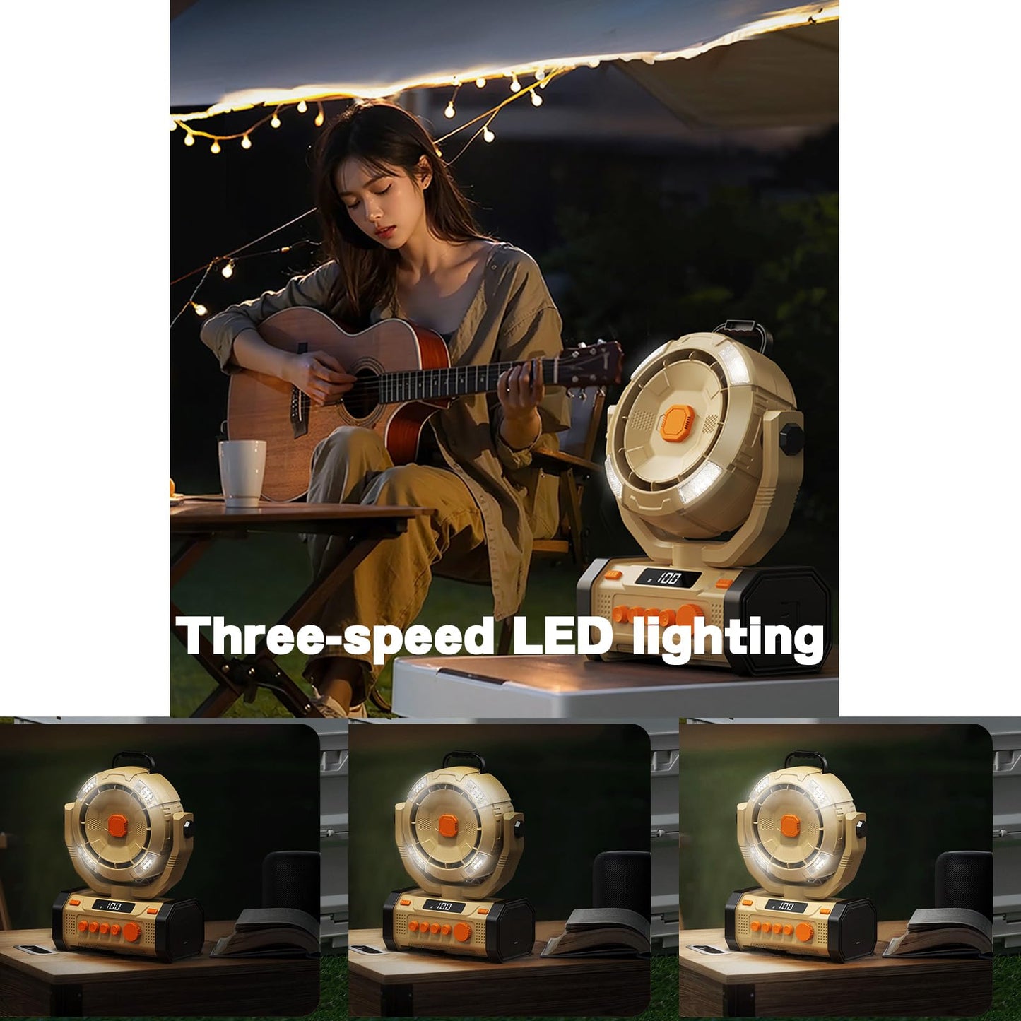 YUHANG Camping Fan Rechargeable Battery Powered - 40000mAh,Infinitely Adjustable Speed, 180° Rotating Fan Head,LED Lighting, With Timer,Remote
