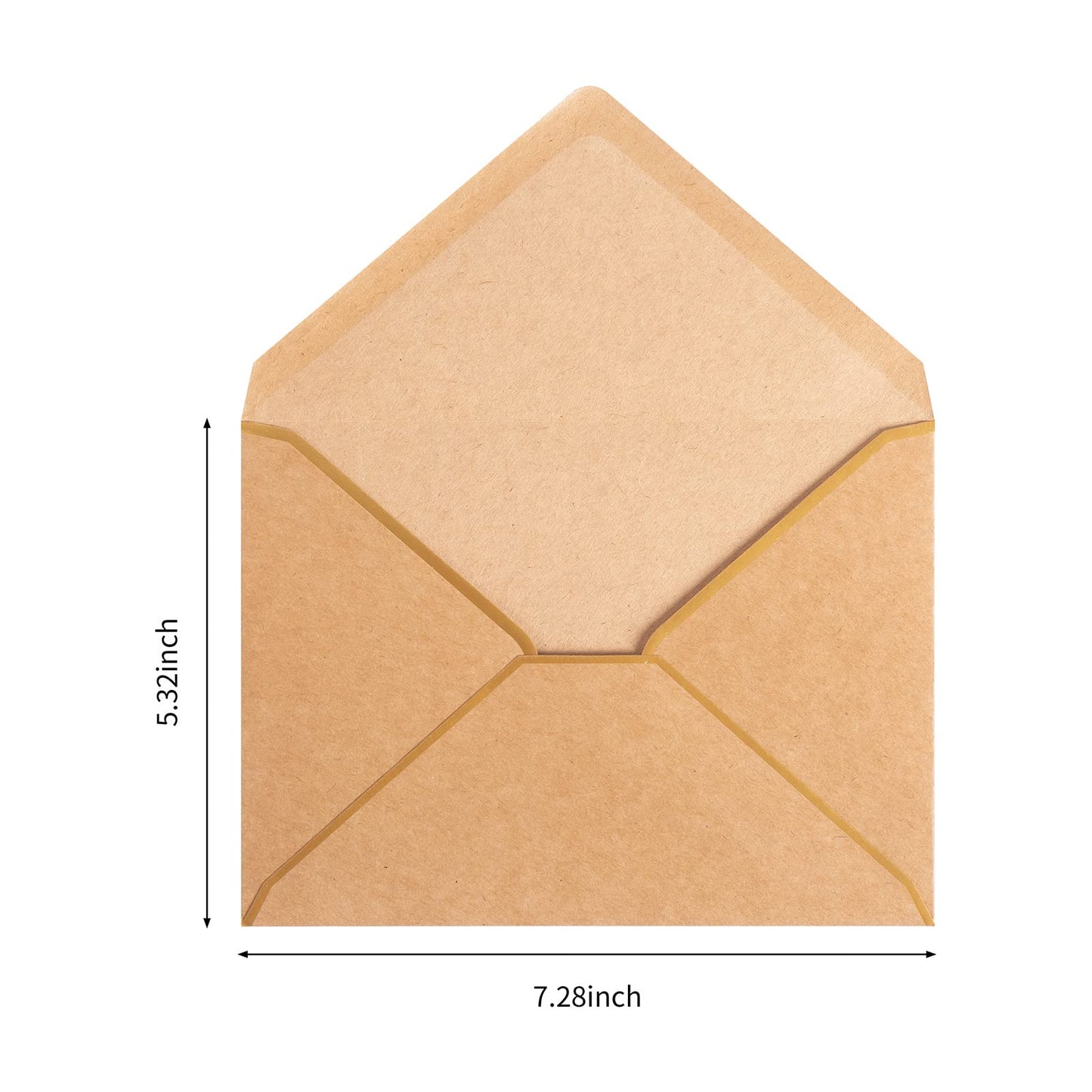 50 Pack A7 Envelopes Brown 5 x 7 with Gold Border