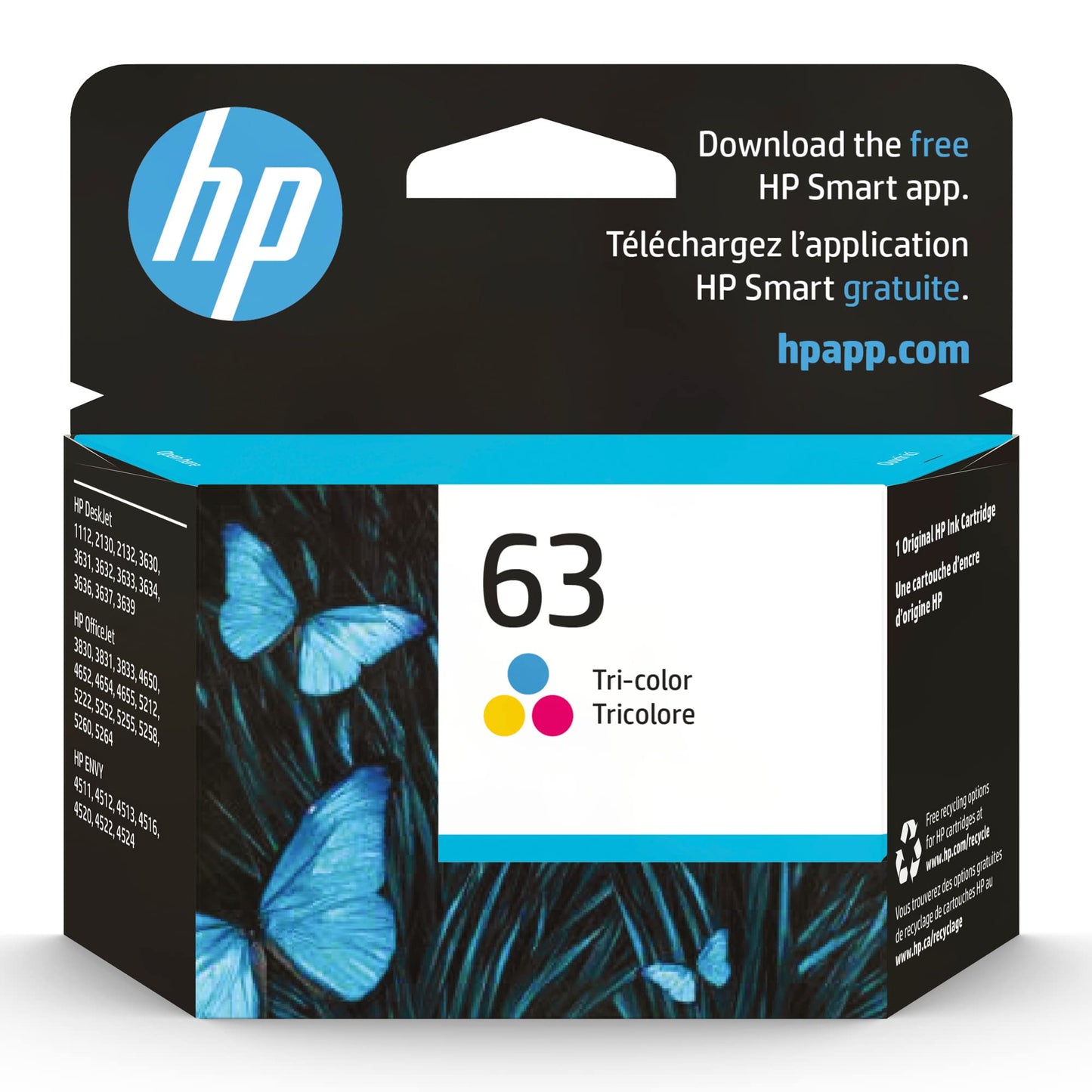 HP 63 Tri-Color Ink Cartridge Printers | Works with Printer Series: DeskJet 1112, 2130, 3630; Envy 4510, 4520; OfficeJet 3830, 4650, 5200 | Eligible