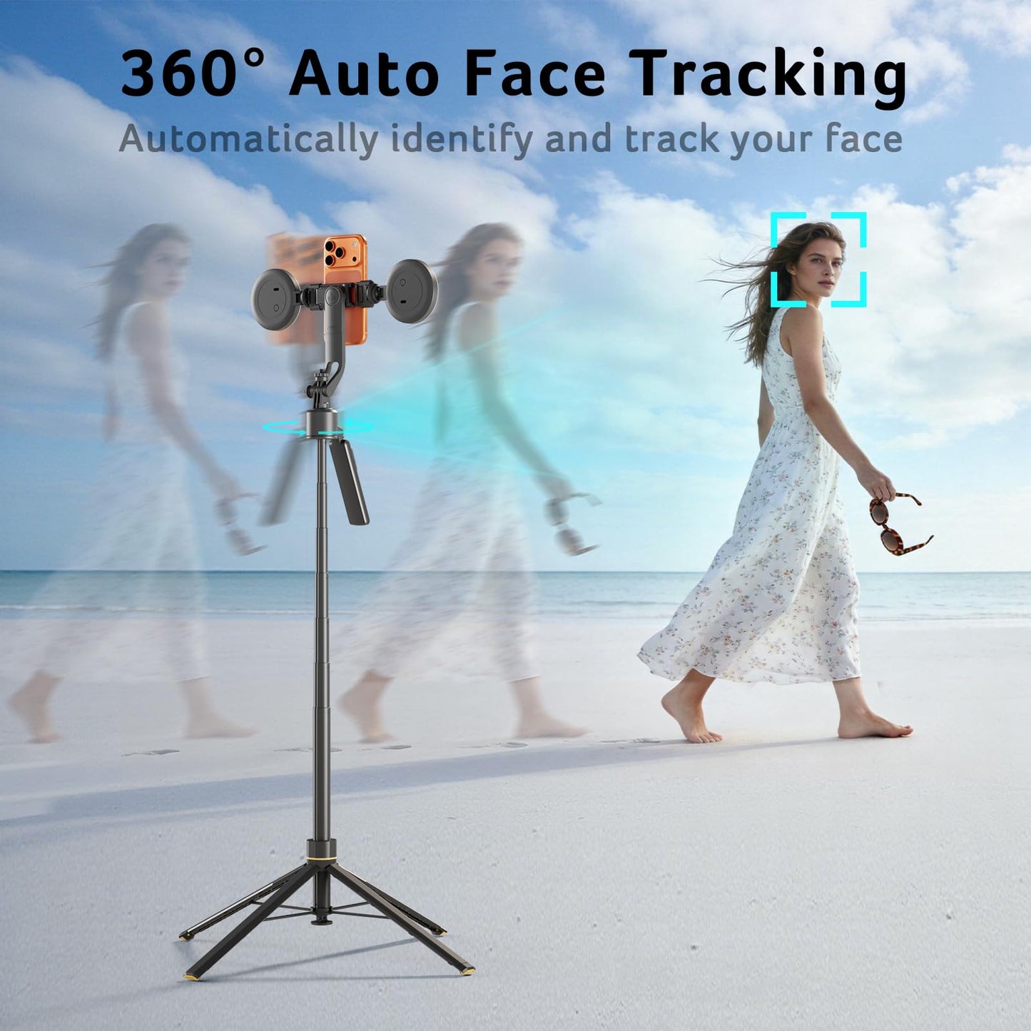 Acer Gadget Auto Face Tracking Tripod for iPhone - Gesture Control Detachable Mini Ring Light 64" 360 Degree AI Tracking Phone Tripod for Vlogging