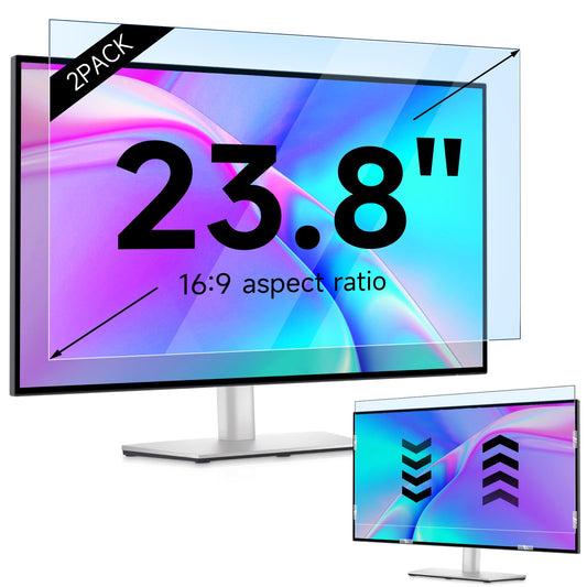 IPROKKO 2 Pack 23.8 inch Anti-Blue Light Monitor Screen Protector for 16:9 Widescreen, Removable Anti Glare Blue Light Blocking Screen Filter, Anti-UV