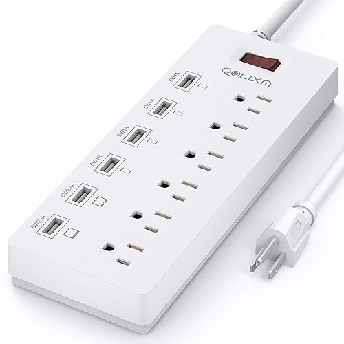 Power Strip Surge Protector with USB Ports Flat Plug with Overload Surge Protection (White)