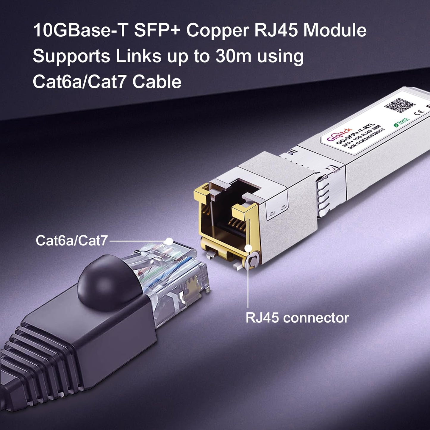 10GBase-T SFP+ to RJ45 Module,Copper Transceiver for Cat6a/Cat7,Up to 30m