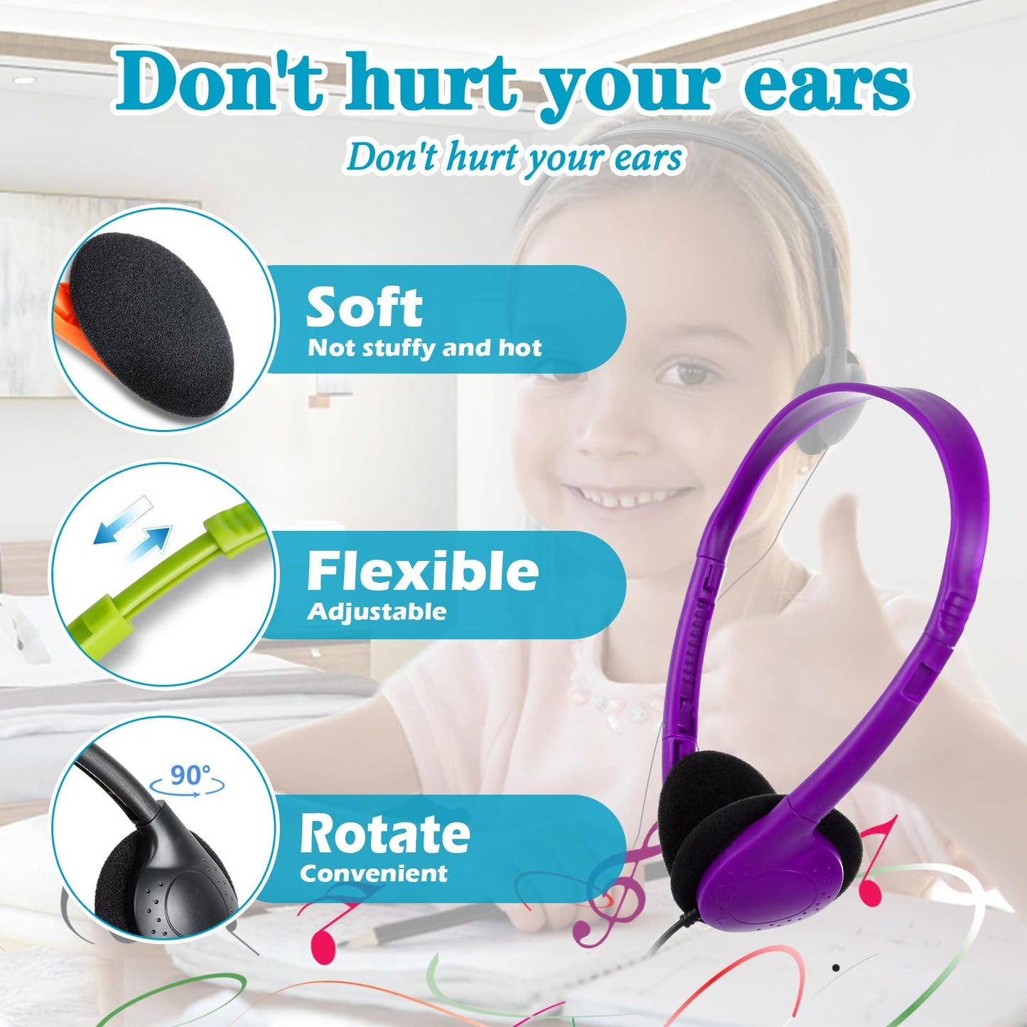 YFSFQS 20 Pack Bulk Classroom Headphones for Students Kids School Wholesale Headphones Class Set with 3.5mm Jack for Chromebook Laptop PC Computer…