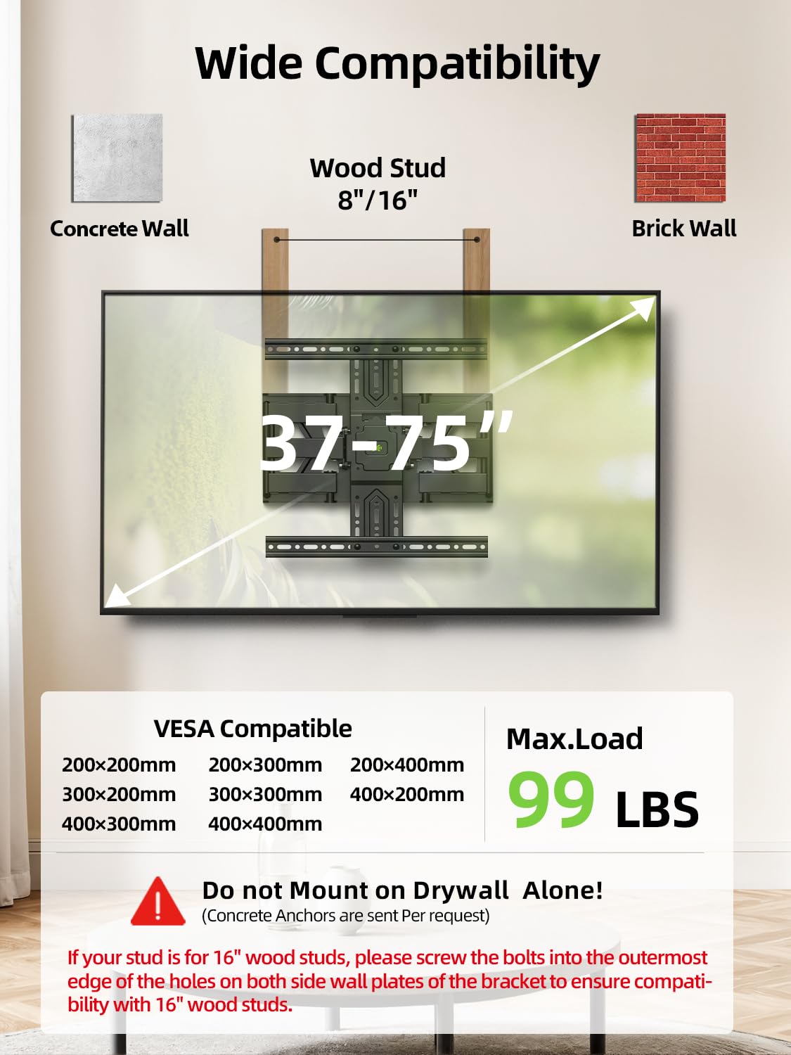 USX MOUNT Ultra Slim TV Wall Mount 37-75 Inch TVs Mount with Swivel and Tilt, Low Profile Full Motion Bracket with Articulating Dual Arms, Up to VESA