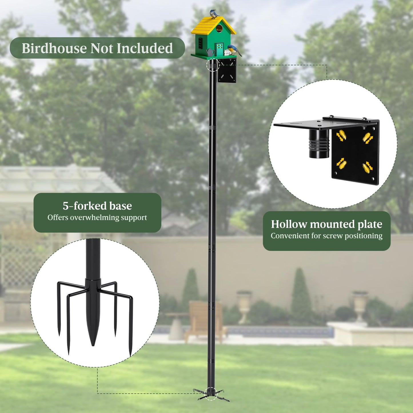 79-Inch Birdhouse Pole Stand, Heavy Duty Metal Bird House Mount with Ground Stake Base, Multi-Section Outdoor Pole for Birdhouses, Feeders & Garden