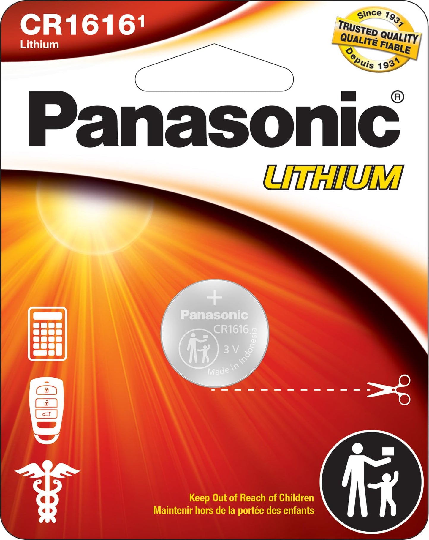 Panasonic CR1616 3.0 Volt Long Lasting Lithium Coin Cell Batteries in Child Resistant, Standards Based Packaging, 1-Battery Pack