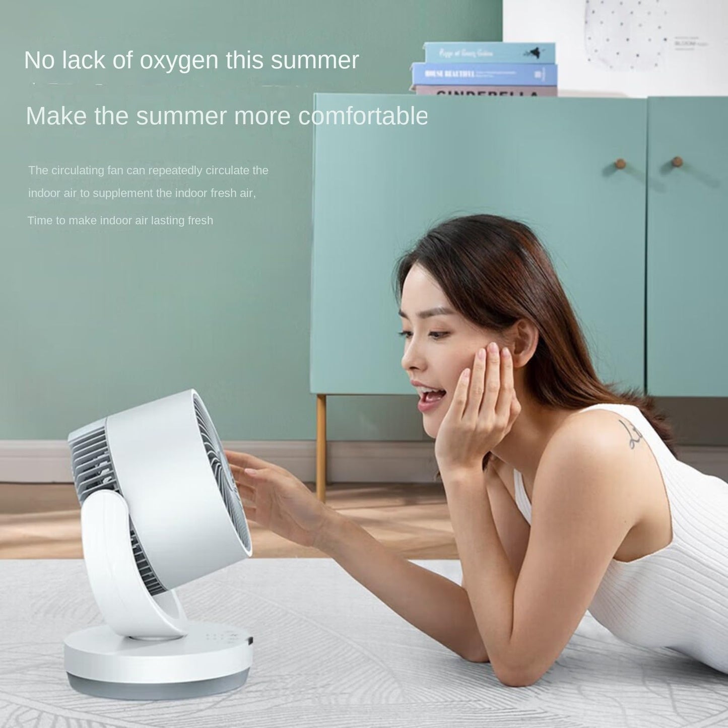 YMIRUN Air Circulator Fan for Home - 3D Oscillating Desk Fan with Remote, Ultra Quiet, 8m Long Range, Energy Efficient Cooling Fan for Bedroom