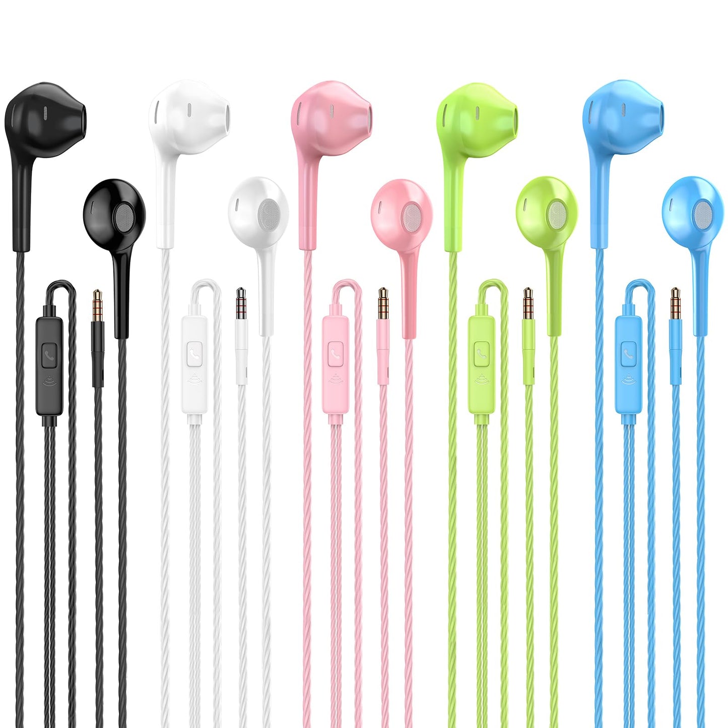 Jogteg Earbuds Headphones with Microphone Pack of 5, Noise Isolating Wired Earbuds, Earphones with Powerful Heavy Bass Stereo, Compatible