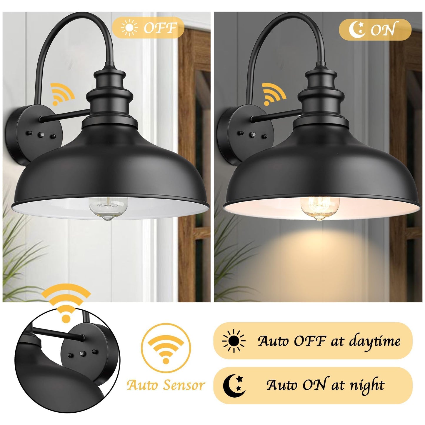 Bestshared Dusk to Dawn Sensor Farmhouse Barn Light, Outdoor Wall Sconce, Outdoor Wall Lantern for Porch, Exterior Light Fixtures Porch Lights