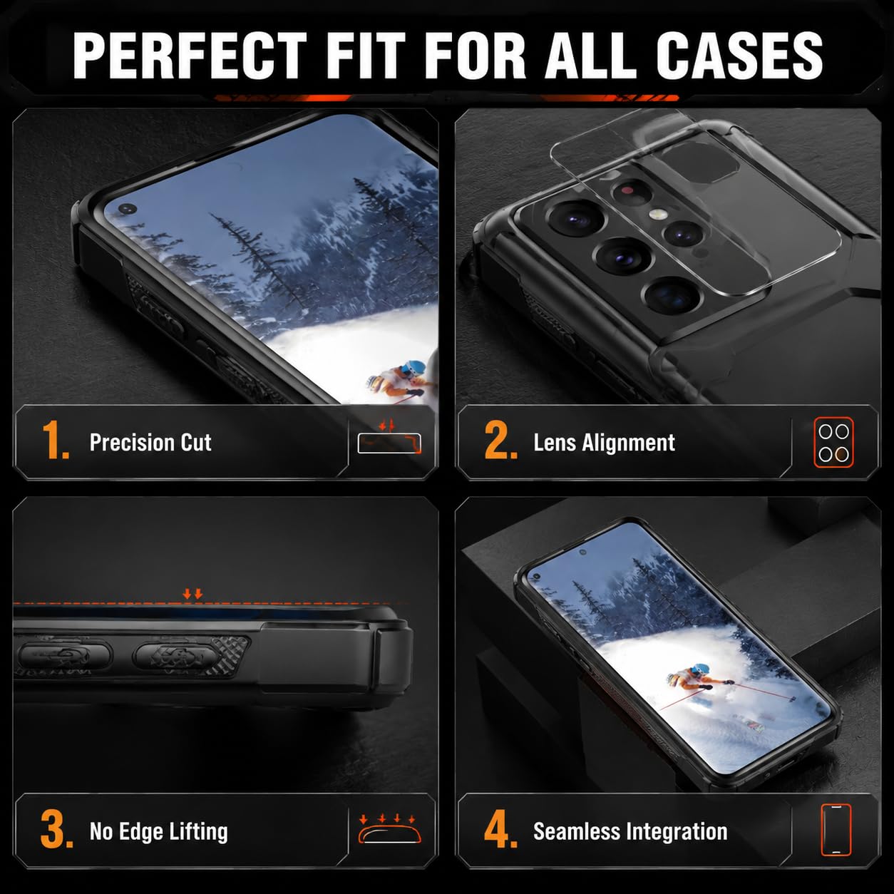 2 Pack Galaxy S21 Ultra Screen Protector, HD Clear Tempered Glass,2 Pack Camera Lens Protector, Fingerprint Unlock,3D Curved Full Coverage,Scratch