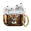 SXboxing Compatible with AirPod Pro 3 Case (2025), Shockproof Dustproof Protective Cover with Cute Golden Keychain for Women & Girls - Deer Forest
