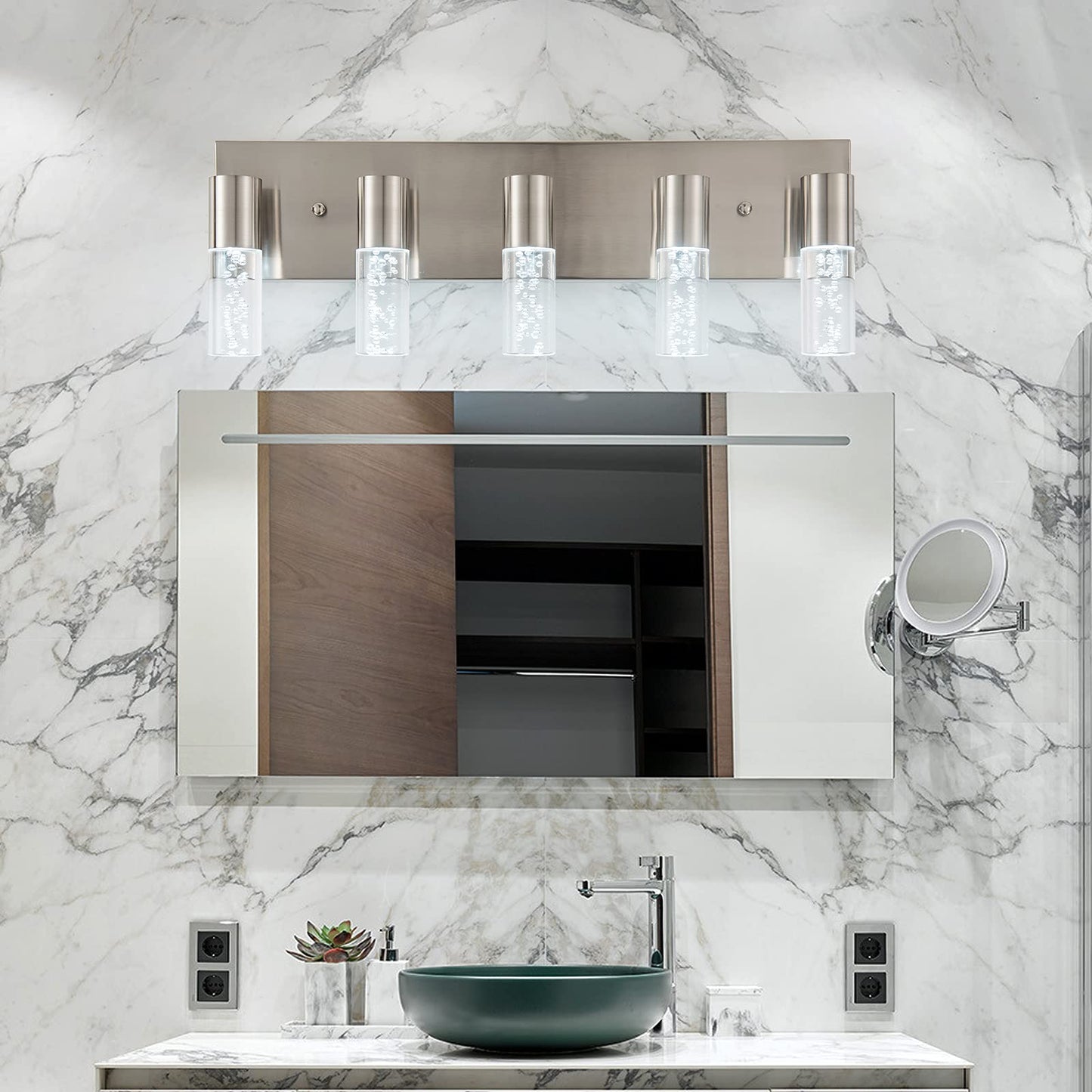 votag 5-Light Bathroom Light Fixtures, Modern Led Vanity Lights 40W 6000K (Non-dimmable) Brushed Nickel Vanity Lights Bathroom Fixture. for Bathroom