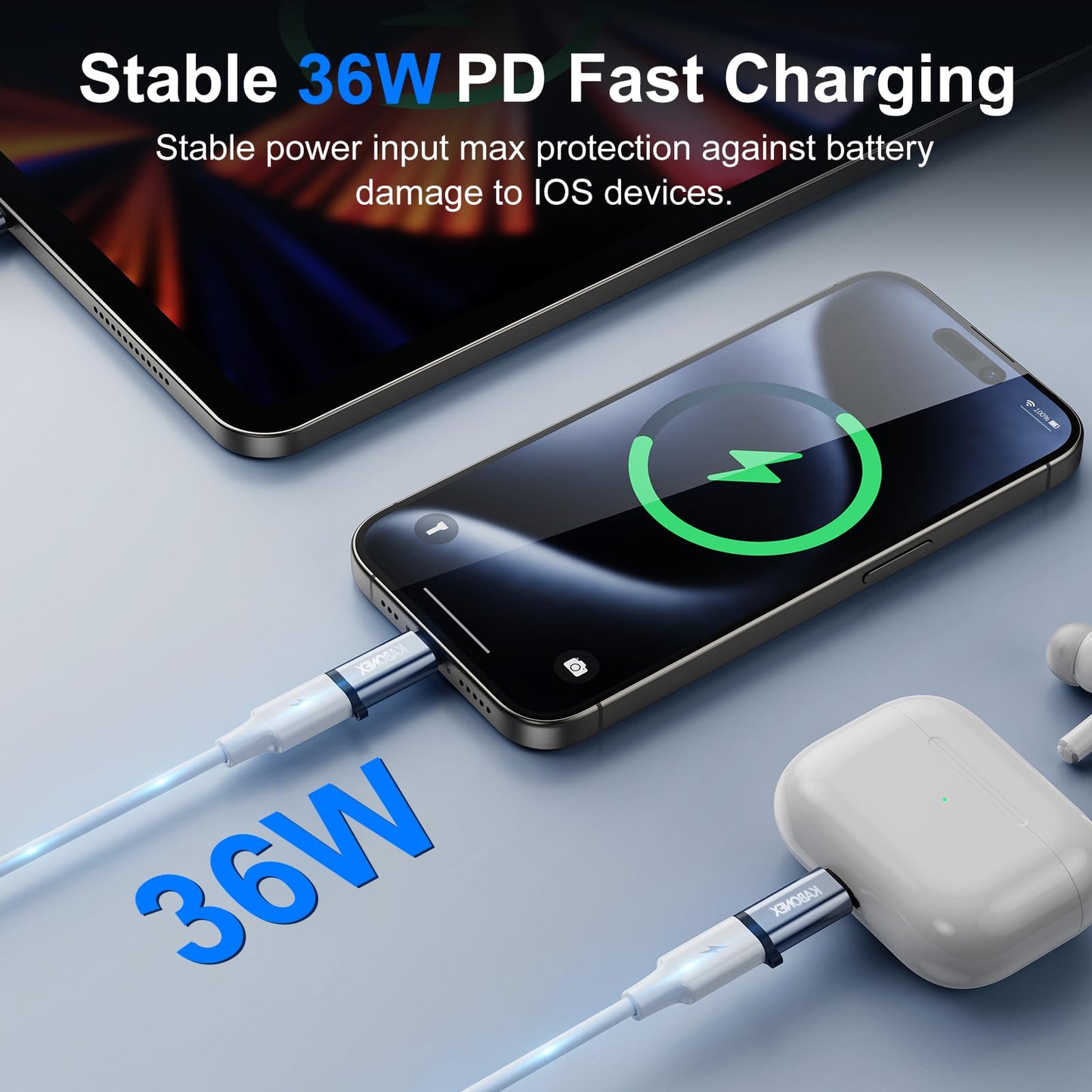 [Apple MFi Certified] USB C to Lightning Adapter | 36W PD Fast Charging | Compatible with iPhone 14/13/12/11/X/8/7/6/5S/Se Series, iPad Pro, iPod…