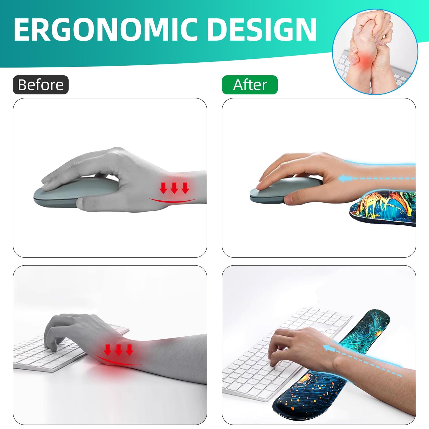 Hopipad Large Gaming Mouse Pad Waterproof/Mouse Wrist Rest/Keyboard Wrist Rest Set, Non-Slip Rubber Base, Ergonomic Computer Desk Mat with Wrist