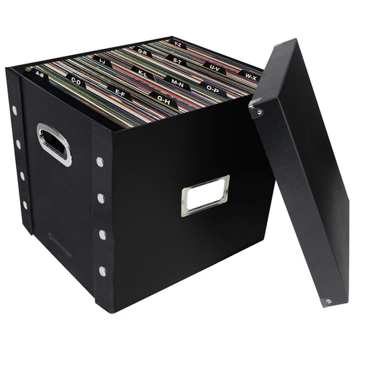 Snap-N-Store Vinyl Record Storage Box - Pack of 1-13.2 x 12.625 x 12.5 Inch LP Holder with Lid & Guides for 12-inch Records - Crate Holds up to 75