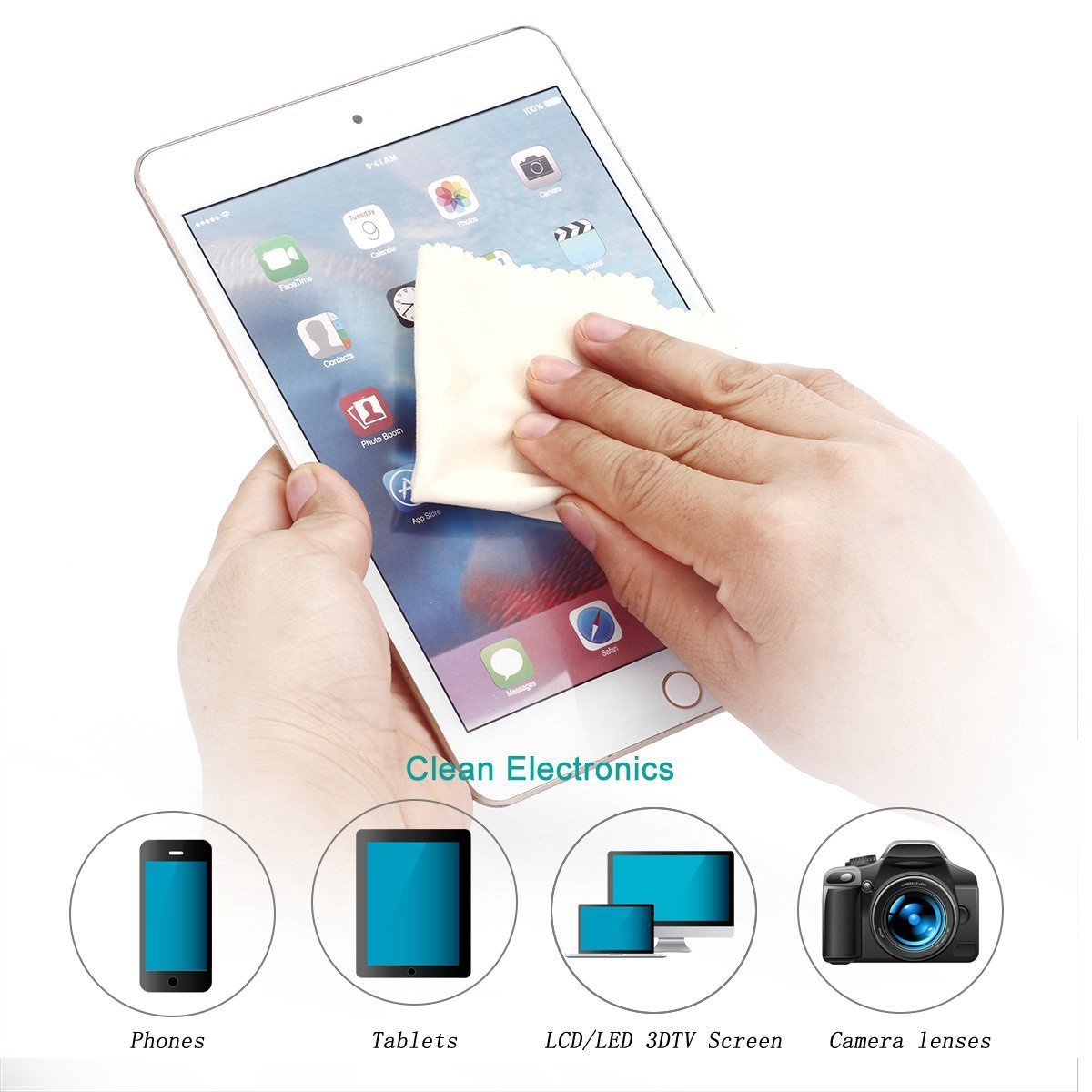Microfiber Screen Cleaning Cloths, HTTX 4-Pack 6 x 7 inches for Cell Phones, Tablets, LCD TV, Laptop, Camera Lenses, Surface Tablet, Monitor, Car GPS