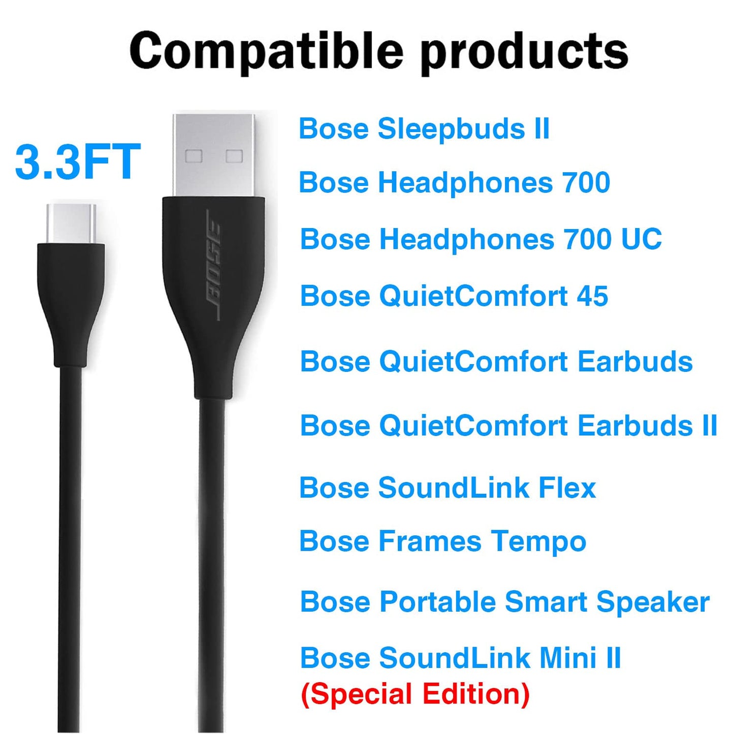LILIBIN USB C Charger Cable for Bose Noise Headphones 700, QuietComfort 45 Headphones, QuietComfort Earbuds II, SoundLink Flex, Bose Sleepbuds 2