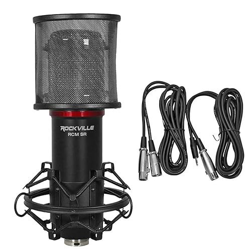 Rockville RCM SR Condenser Mic, Studio Recording, Samsung Capacitors, Cardioid Pattern, 25mm Cartridge, Low Noise, Durable Zinc Body & Steel Head, for