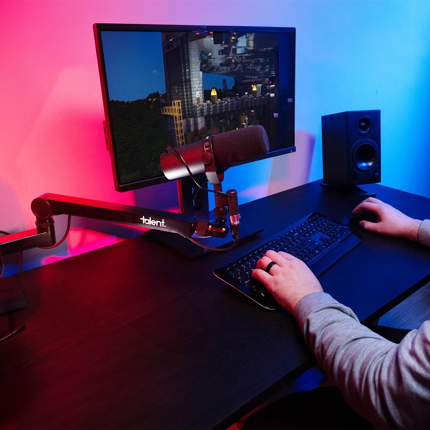 Desktop Boom Microphone/Camera Stand - Adjustable Full Motion Arm for Ultimate Mic and Camera Placement - Compatible with 3/8", 5/8", and 1/4" Mounts